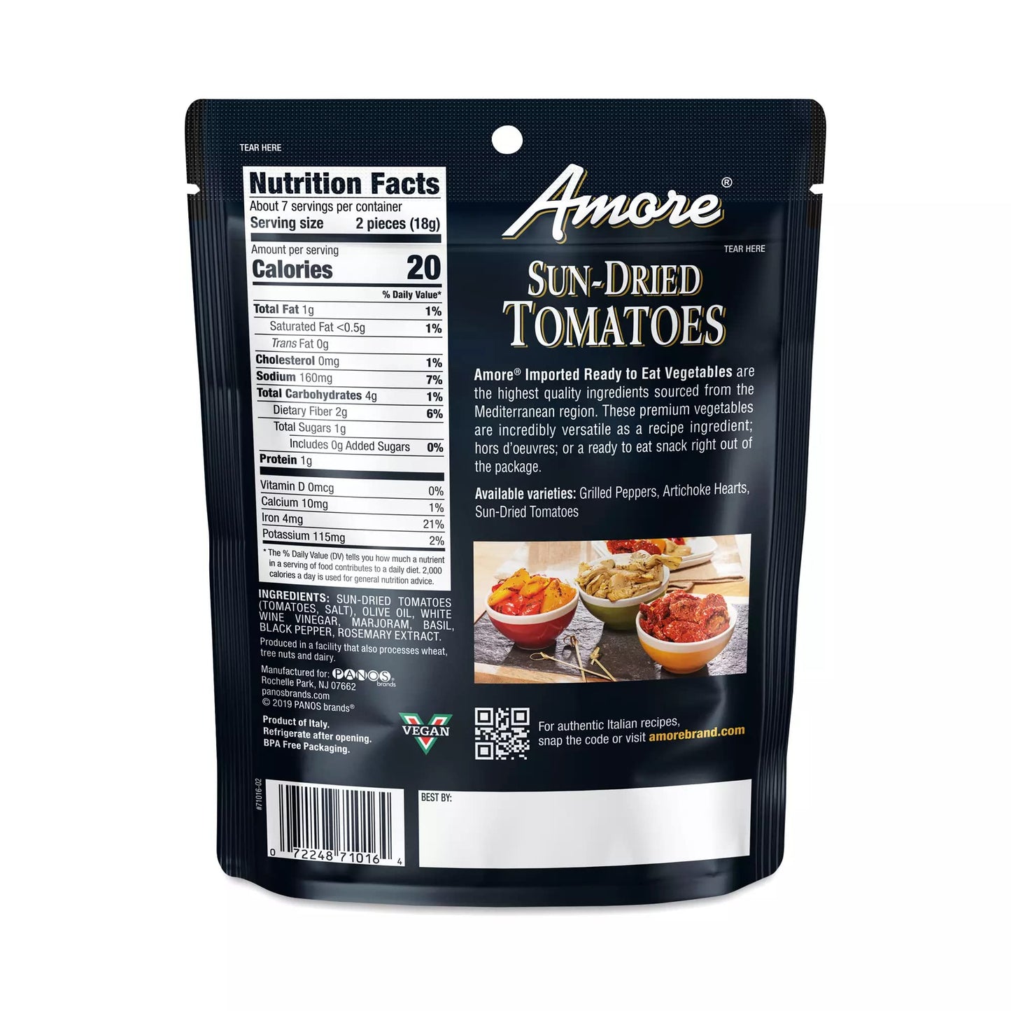 Amore Vegan Ready To Eat, Non Gmo Verified, Premium Herb Infused Sun-Dried Tomatoes (4.4Oz) - 2 Pack