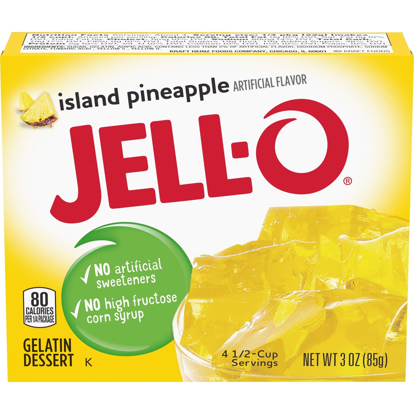Jell-O Island Pineapple Gelatin Mix - Pack of 6, 3 Ounce Boxes, No Color