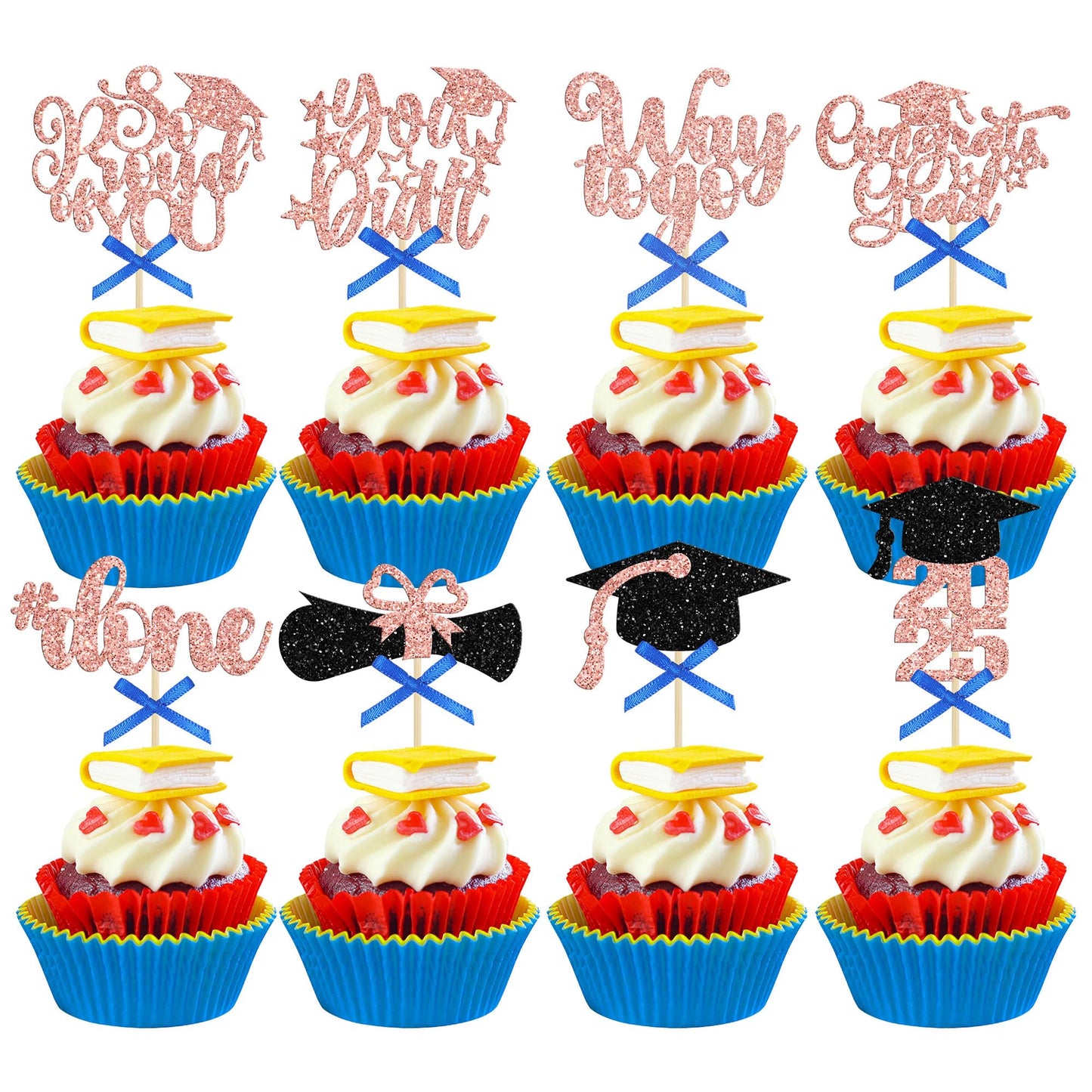 Gyufise Graduation Cupcake Toppers - 2024 Class Of 2024 & Congrats Grad Picks - Rose Gold