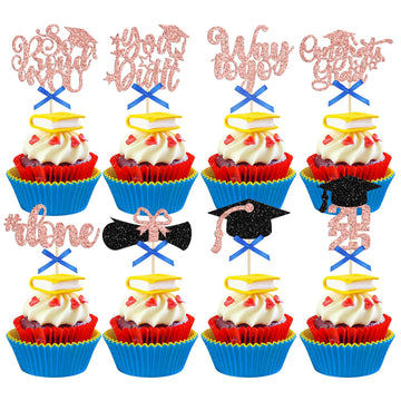 Gyufise Graduation Cupcake Toppers - 2024 Class Of 2024 & Congrats Grad Picks - Rose Gold