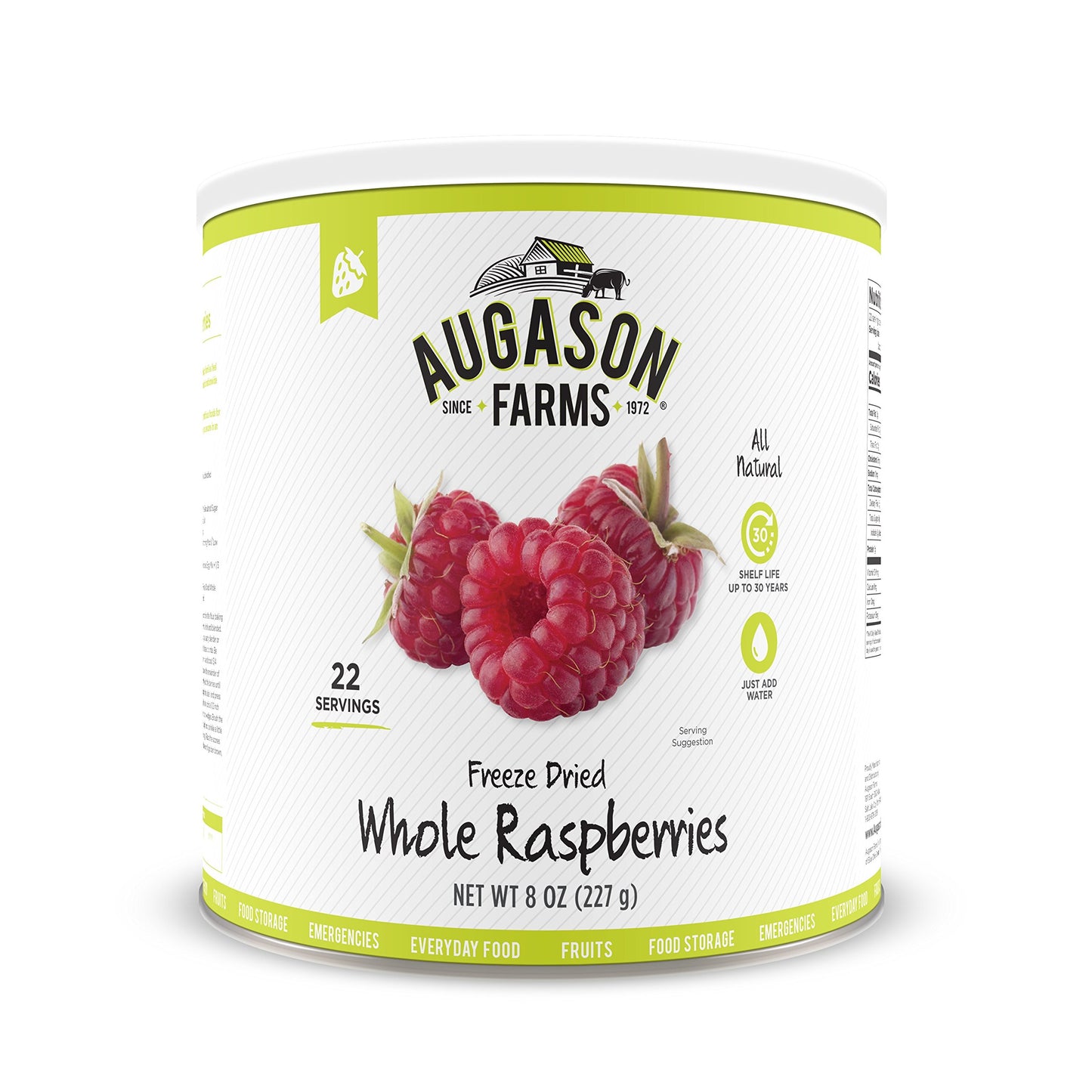 Augason Farms Freeze Dried Whole Raspberries #10 Can, 8 Oz