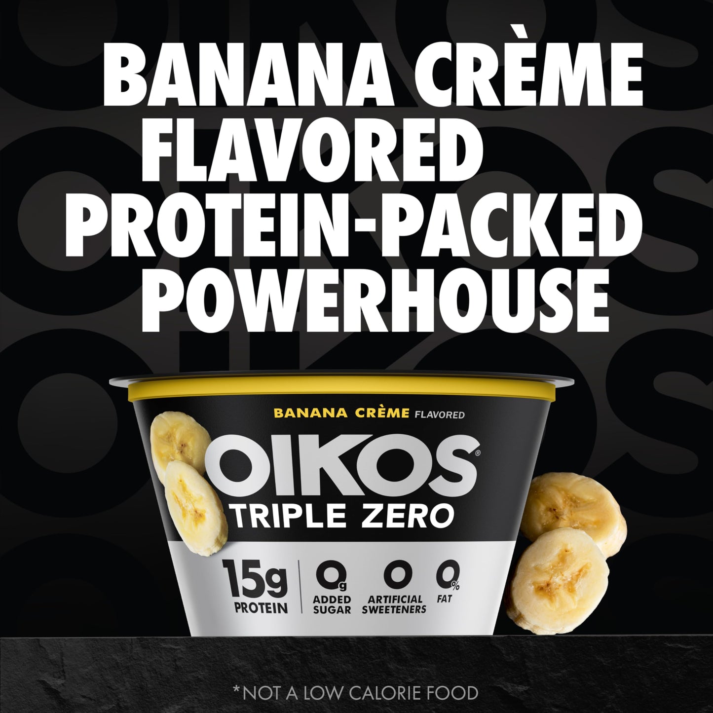 Oikos Triple Zero Banana Creme Nonfat Greek Yogurt, 0% Fat, 0g Added Sugar and 0 Artificial Sweeteners, Just Delicious High Prot