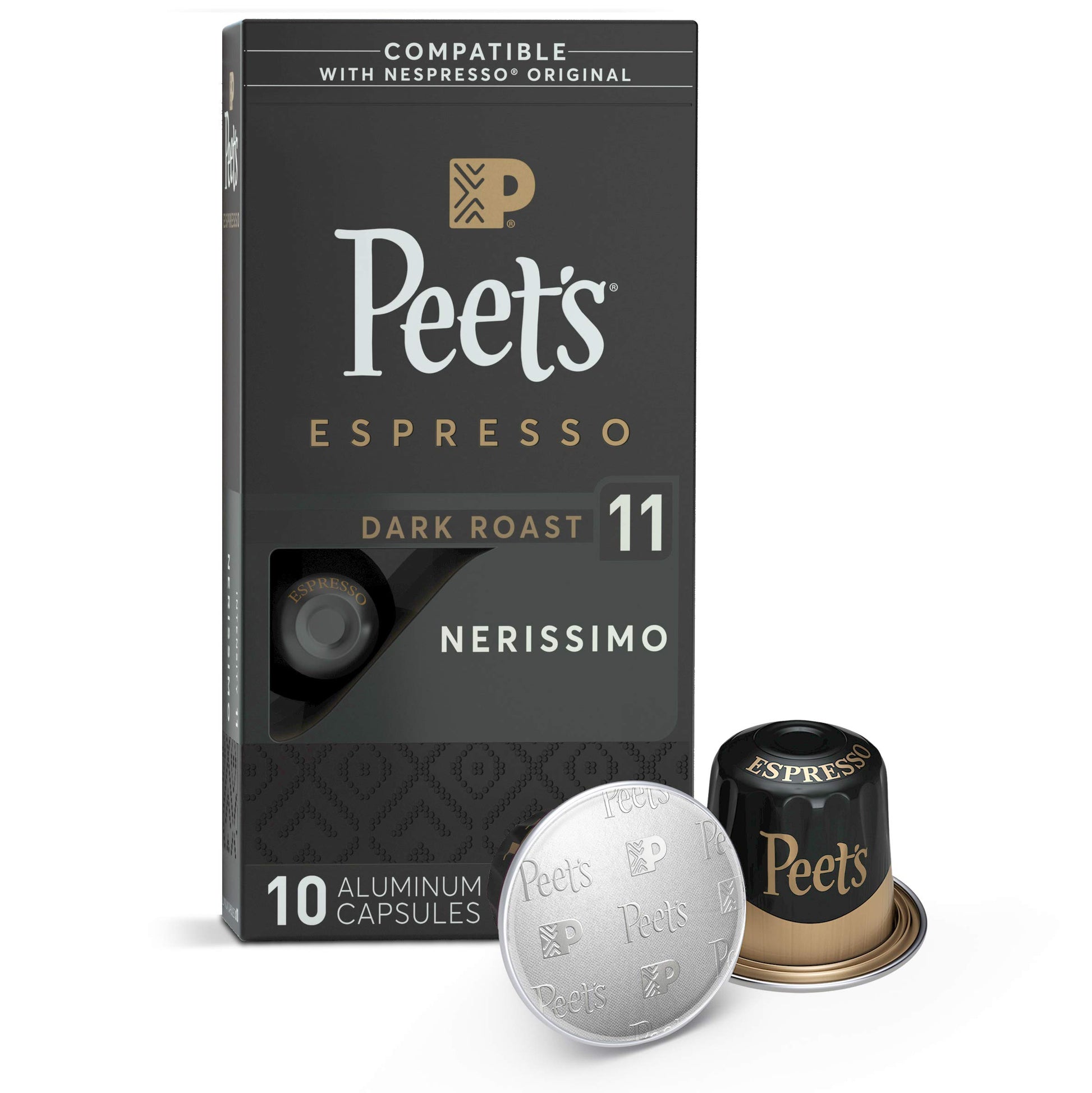 Peets Coffee Dark Roast Espresso Capsules Compatible with Nespresso, Intensity 11, 10 Count, Nerissimo