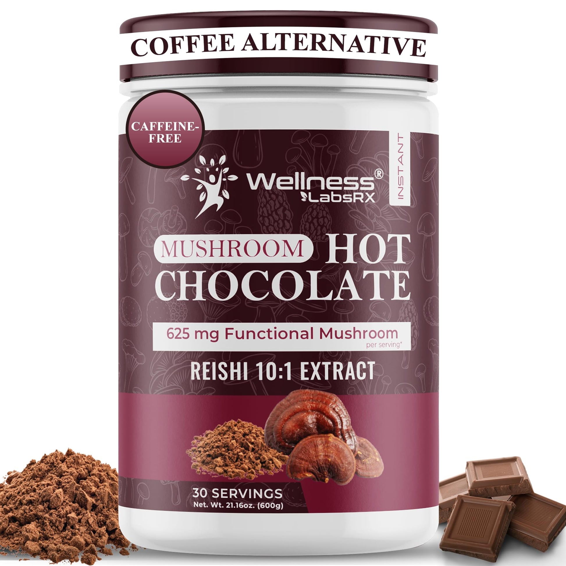 Mushroom Hot Chocolate Powder With Reishi 10:1 Extract  Hot Cocoa Powder Energy Blend-Free Mushroom Coffee Alternative - Adaptogenic Superfood Drink For Focus  Relaxation  And Mood Support - 30 Servings