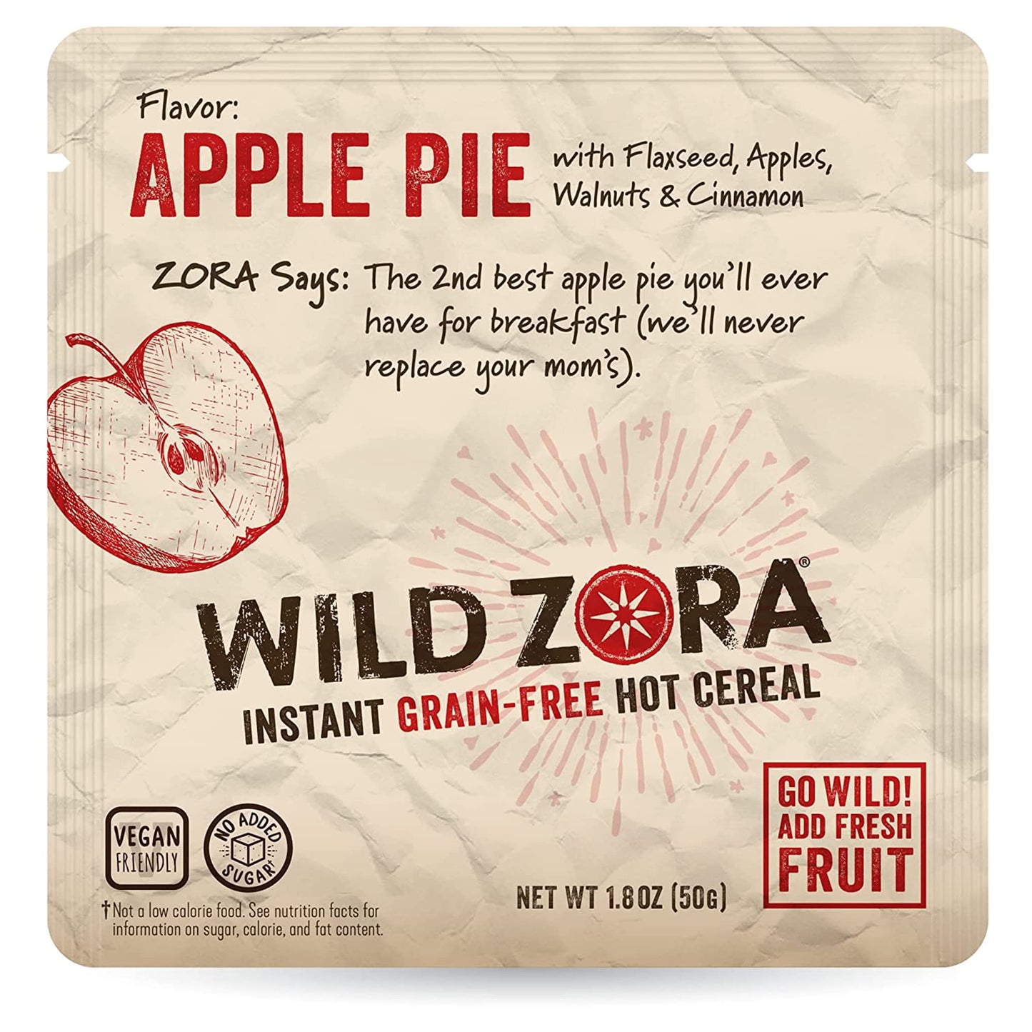 WILD ZORA Instant Grain-Free Hot Cereal, Apple Pie Flavor, Gluten Free, 5-Pack