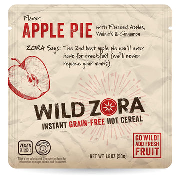 WILD ZORA Instant Grain-Free Hot Cereal, Apple Pie Flavor, Gluten Free, 5-Pack