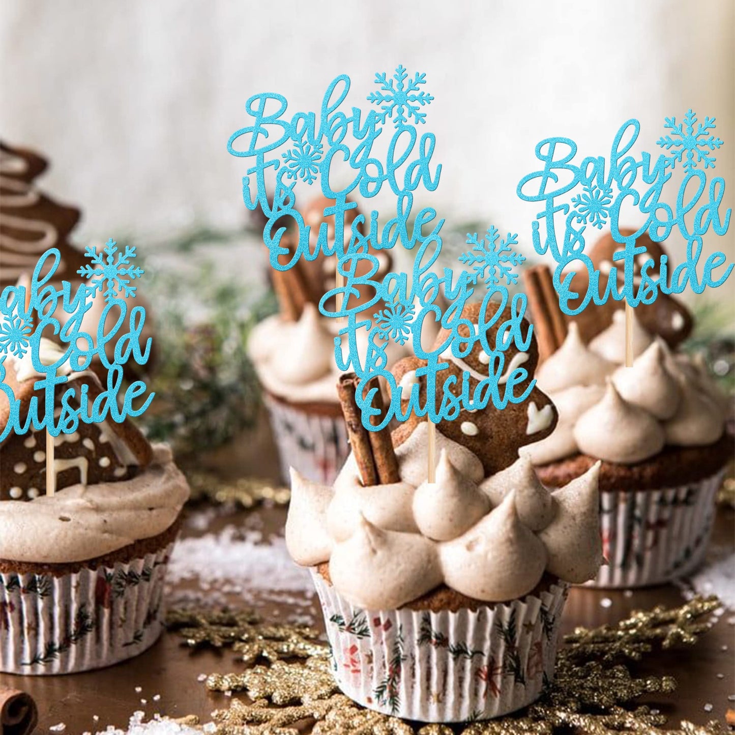 30 Pcs Baby It'S Cold Outside Snowflake Cupcake Toppers Glitter Winter Frozen Theme Cupcake Picks For Winter Wonderland Shower B
