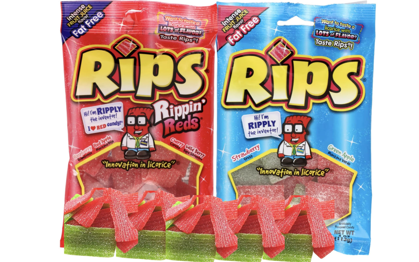 Licorice Bite Size Candy Real Fruit Juice Flavored Fat Free Rips Candies (4Oz) And Sour Dudes | Strawberry, Raspberry,Cherry, Wi