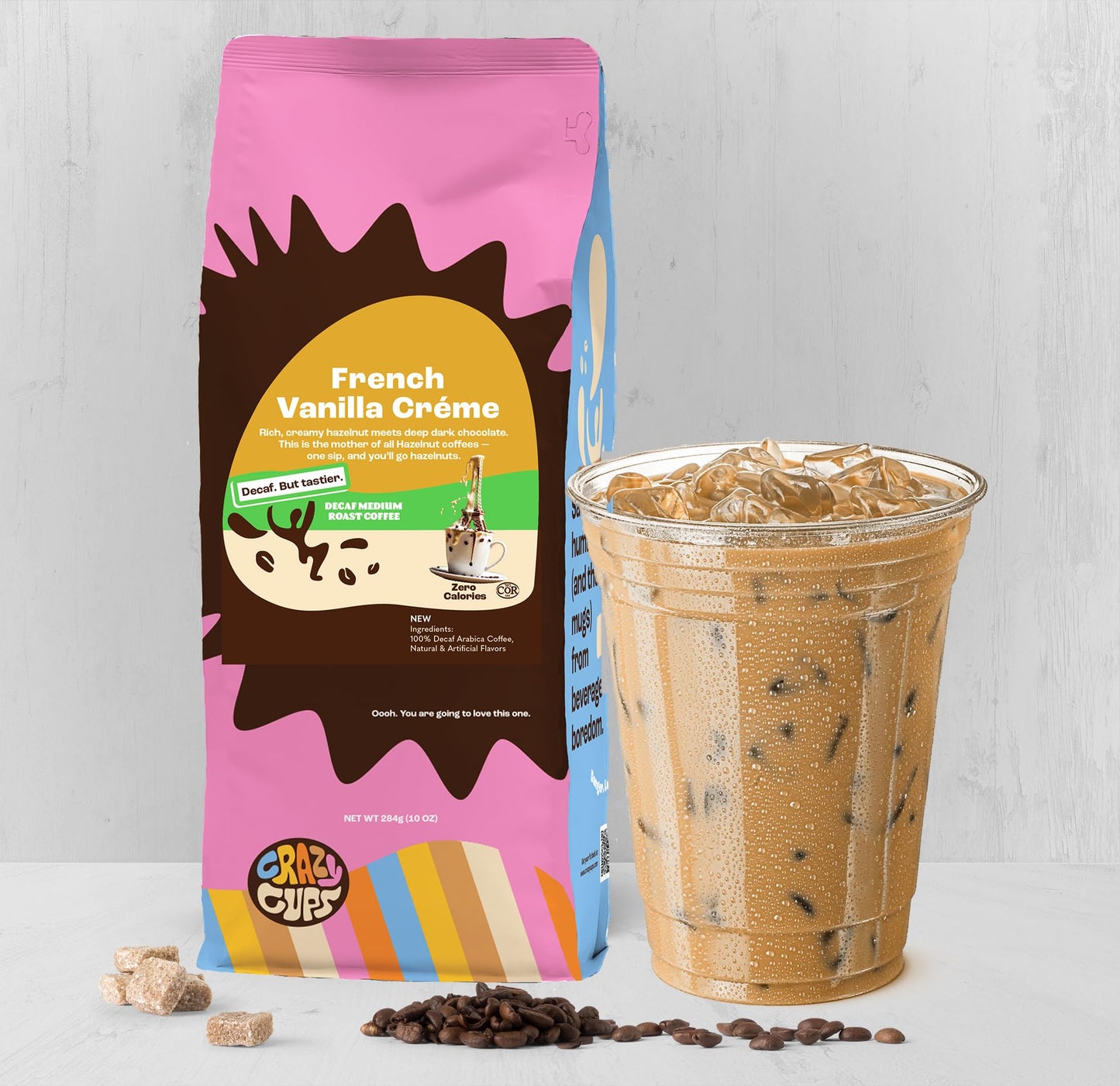 Crazy Cups Decaf Flavored Ground Coffee, French Vanilla Crème, In 10 Oz Bag, For Brewing Flavored Hot Or Iced Decaf Coffee