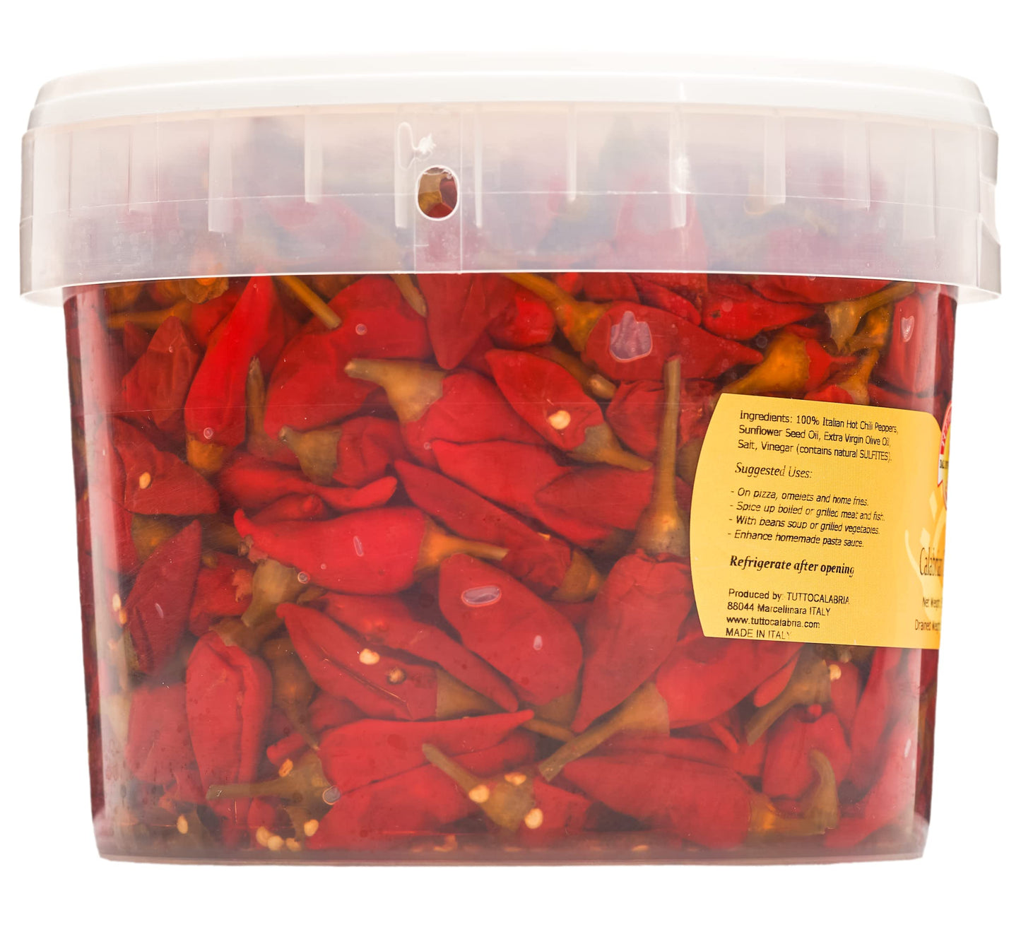 Calabrian Chili Peppers, Whole, In Oil, Bulk Foodservice Tub, 98 Oz, All Natural, Non-Gmo, Product Of Italy