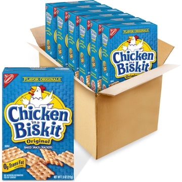 Chicken in a Biskit Original Baked Snack Crackers, Bulk Lunch Snacks, 6 - 7.5 oz Boxes