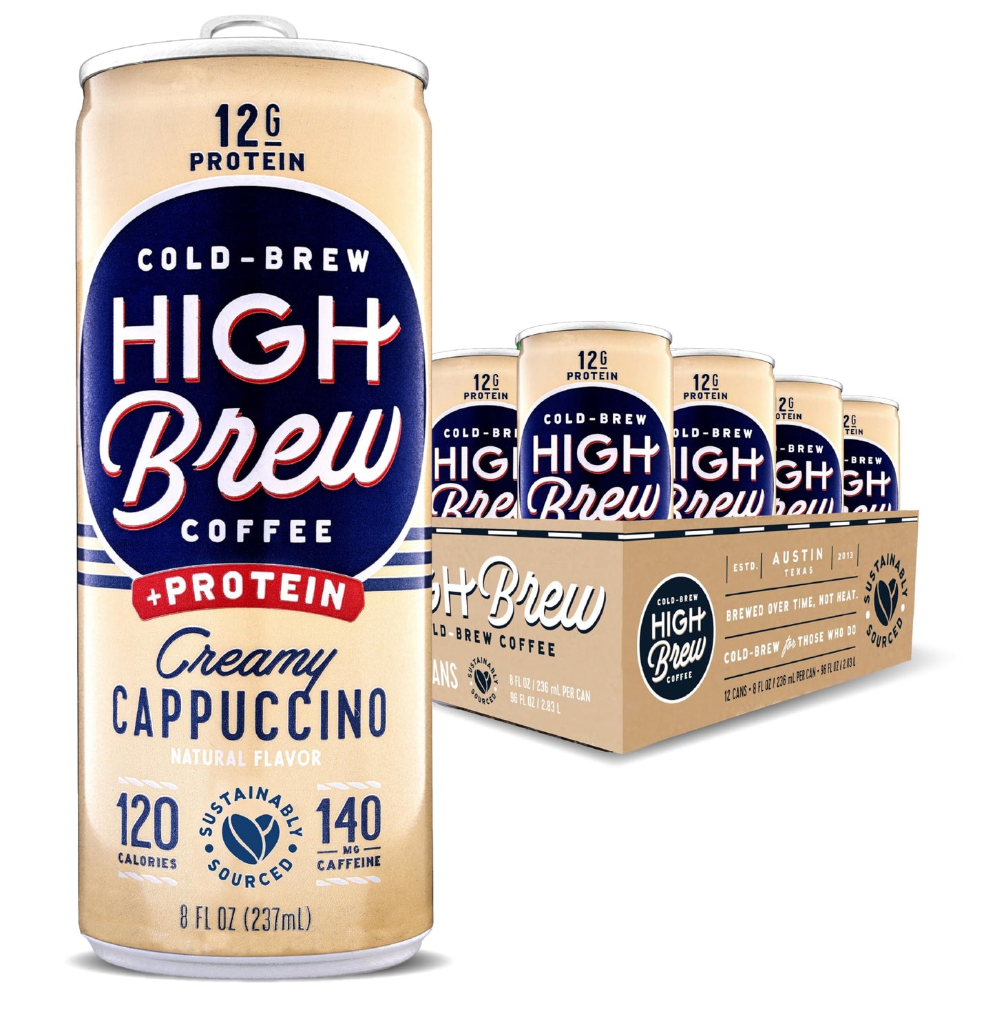 High Brew Coffee Cold Brew Coffee Creamy Cappuccino 12g Protein 8 Fl Oz Pack of 12 Original Version HBC00560