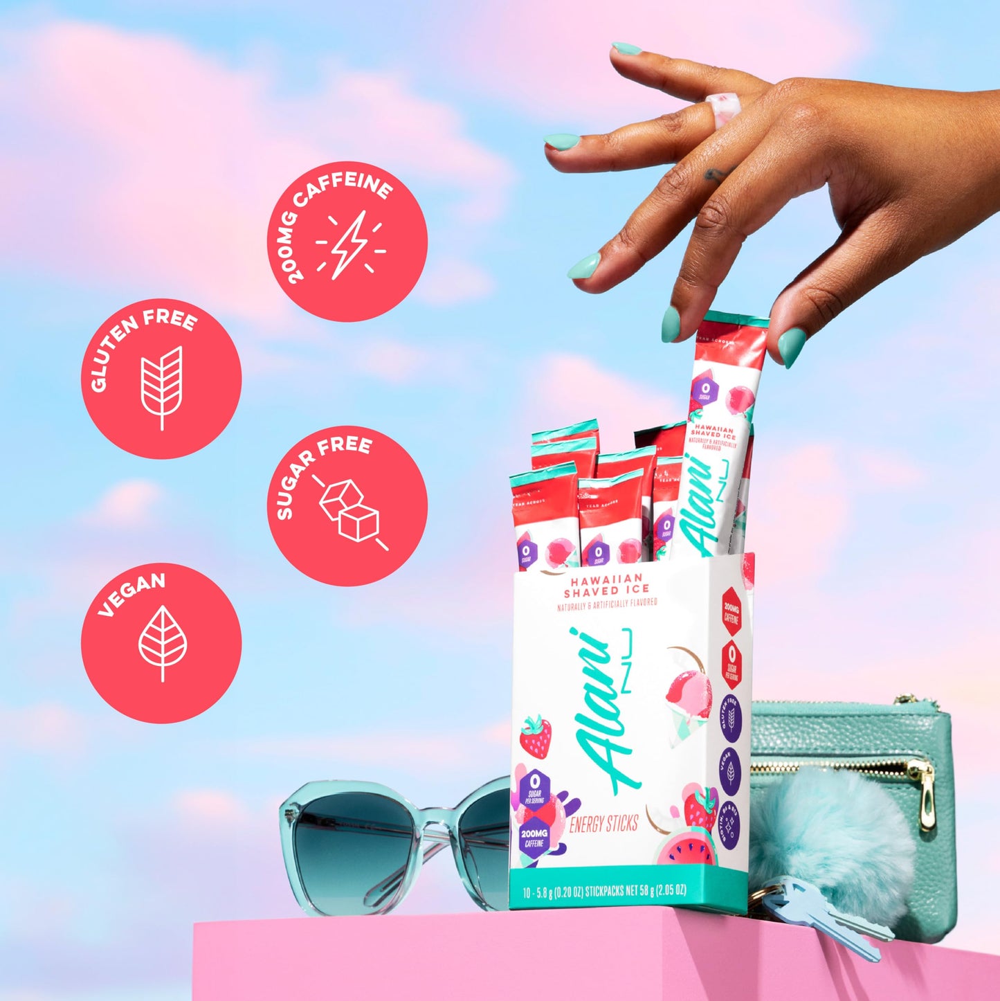 Alani Nu HAWAIIAN SHAVED ICE  Energy Sticks Drink Powder  200mg Caffeine  Pre Workout Performance with Antioxidants  On-The-Go Drink Mix  Biotin  B Vitamins  Zero Sugar  5 Calories  10 Pack