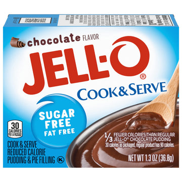 Jell-O Chocolate Pudding, Cook & Serve, Sugar Free, 1.3 Oz Box, 4 Packs