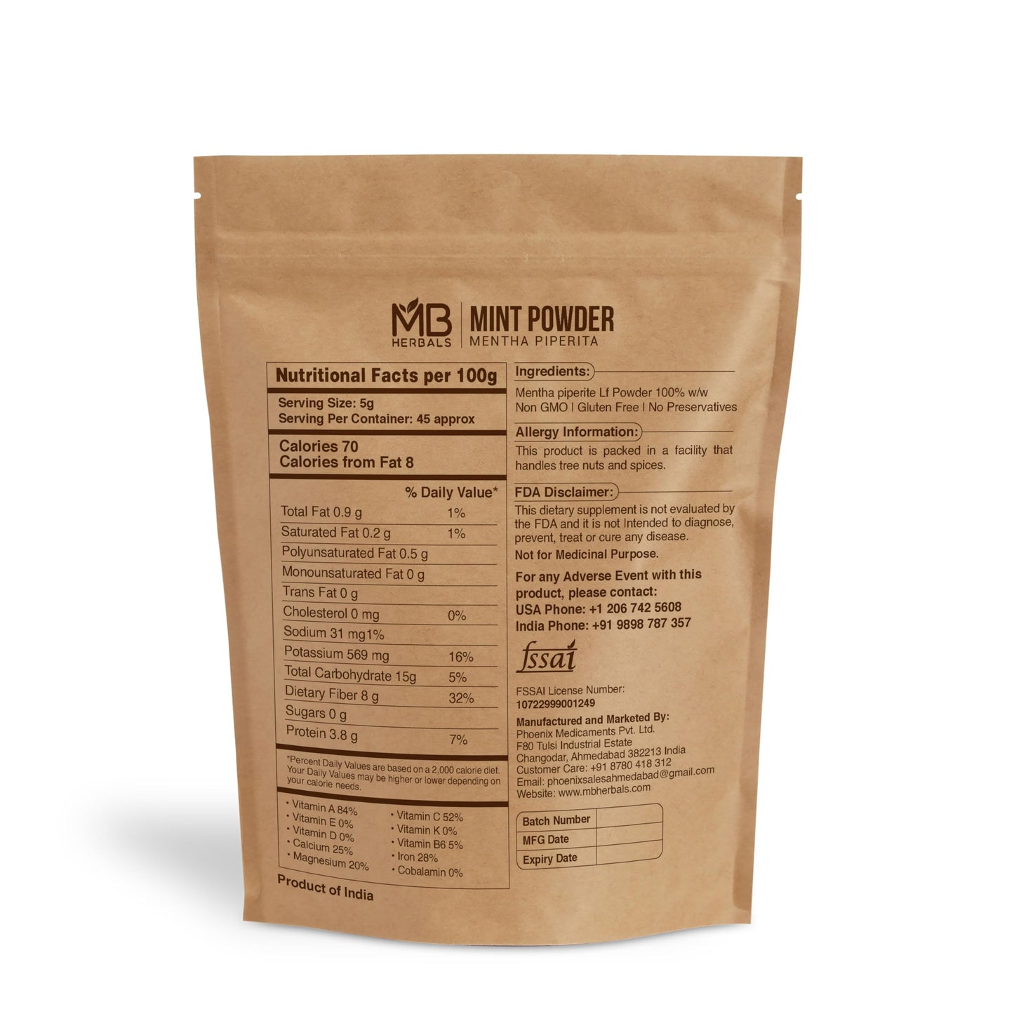 MB Herbals Mint Powder 8 oz (0.5 lb) | Peppermint Powder | 100% Pure and Natural for Salads Juices Sherbats Soups Curries & Mint