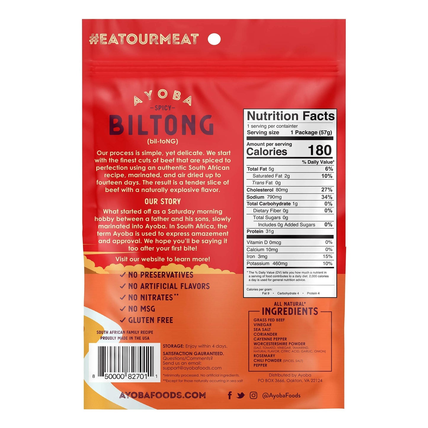 Ayoba Spicy Grass Fed Beef Biltong Slices (2 Ounce, Pack Of 3) - Keto Friendly Air-Dried Grass Fed Beef Paleo Snacks - Gluten Fr