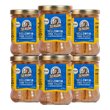 Season Yellowfin Tuna Fillets In Spring Water - Wild Caught  Hand-Packed In Glass Jars  16G Of Protein Per Serving  Top-Grade Quality - 6.7 Oz (Pack Of 6)