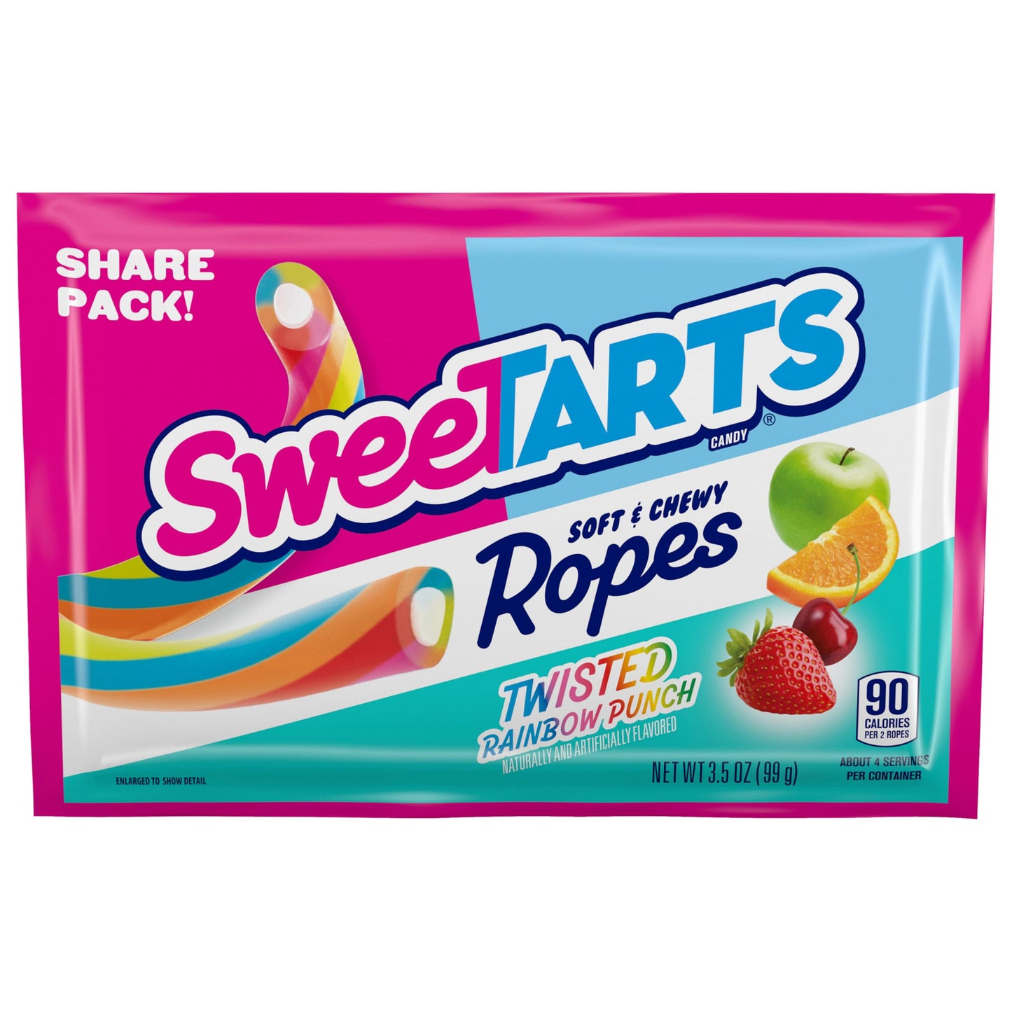 SweeTARTS Ropes, Candy, Twisted Rainbow Punch, Soft and Chewy, 3.5 oz, 12 count