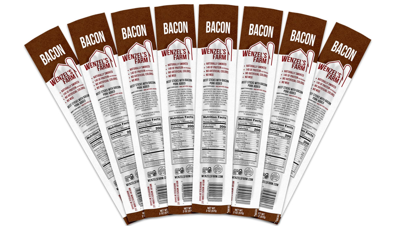Wenzels Farm Bacon and Beef Snack Sticks | High Protein, Low Carb | Gluten Free | 16 Count