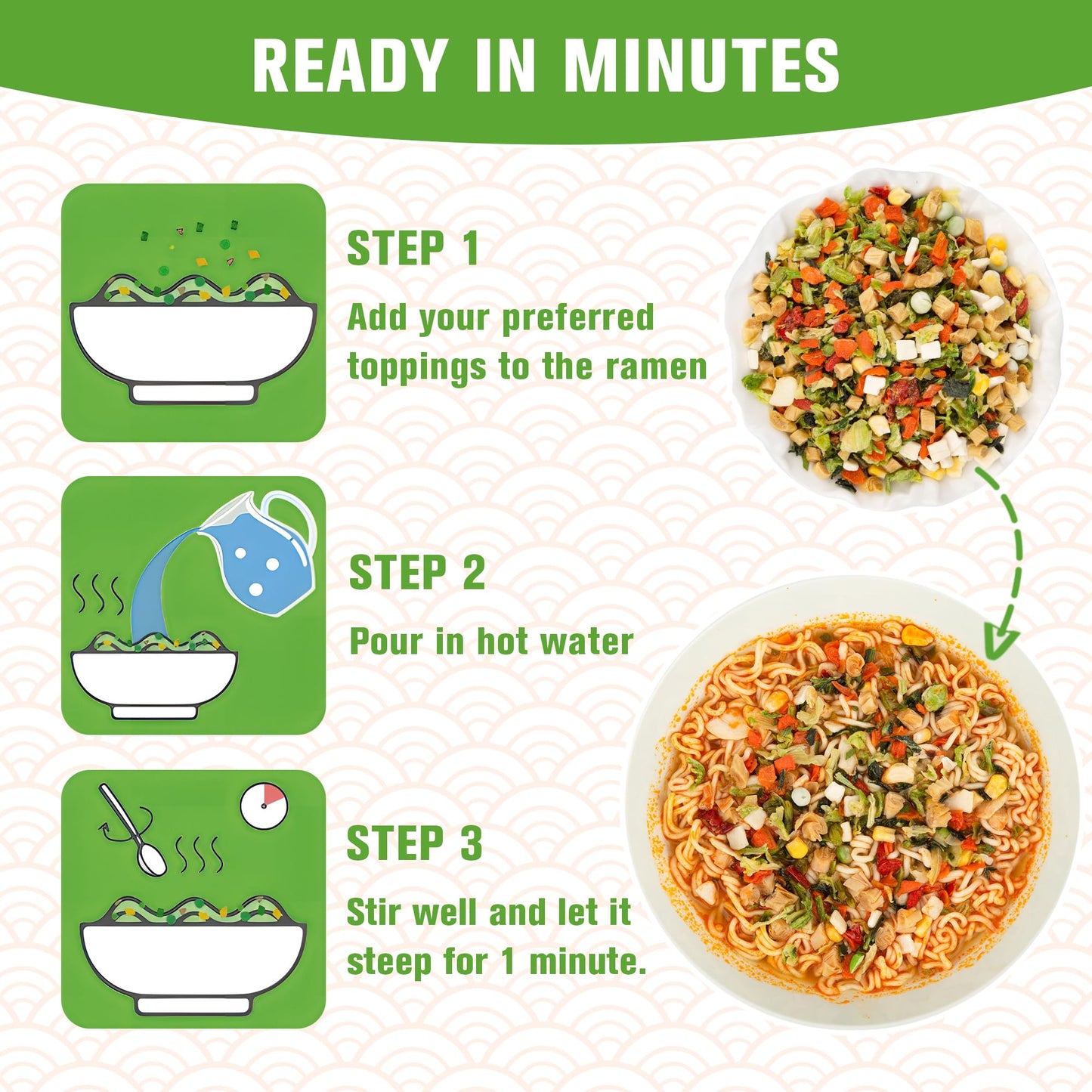 Classic Ramen Toppings Vegetable Mix 14oz, 12 Ingredient Dried Veggie Blend with Goji, Cabbage, Corn & Shitake etc, Non-GMO, Low
