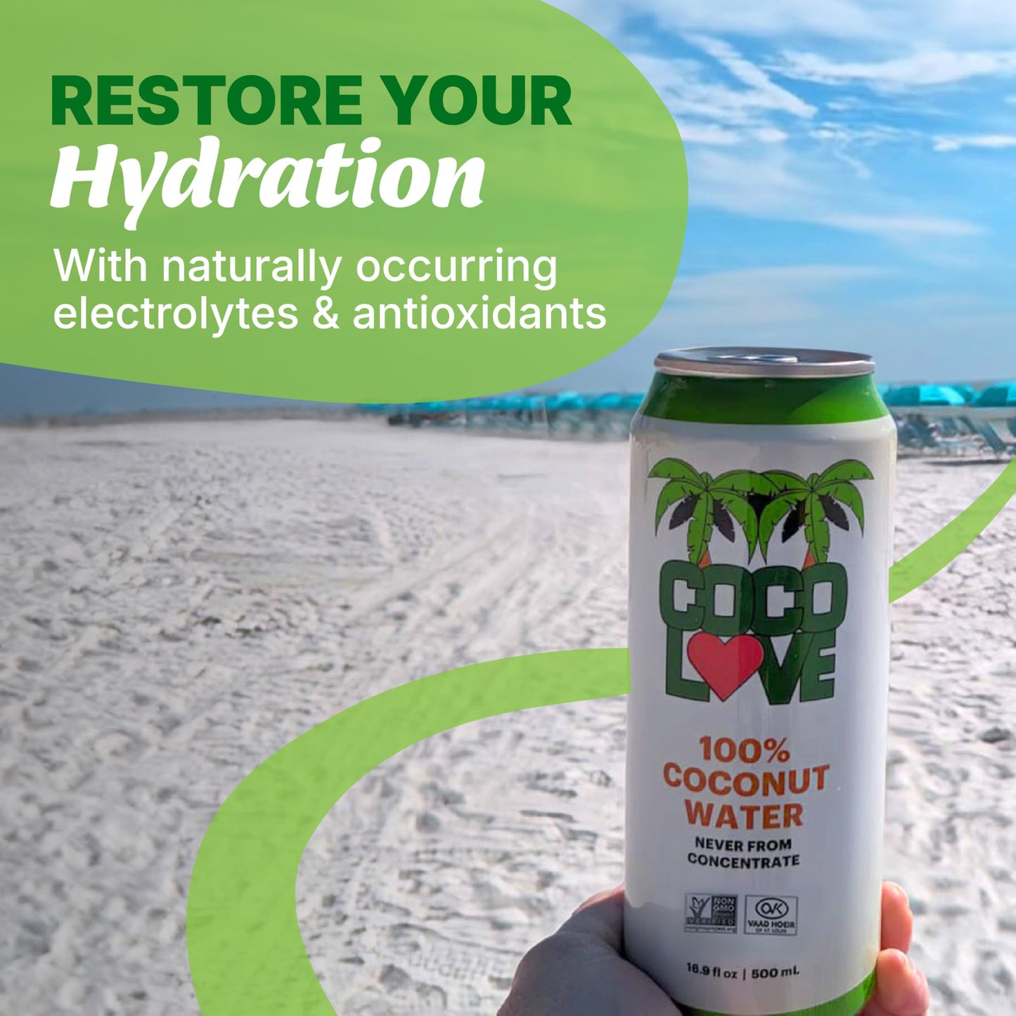 Coco Love Coconut Water - 100% Pure - 16.9 Fl Oz (500 mL) - 12 Pack
