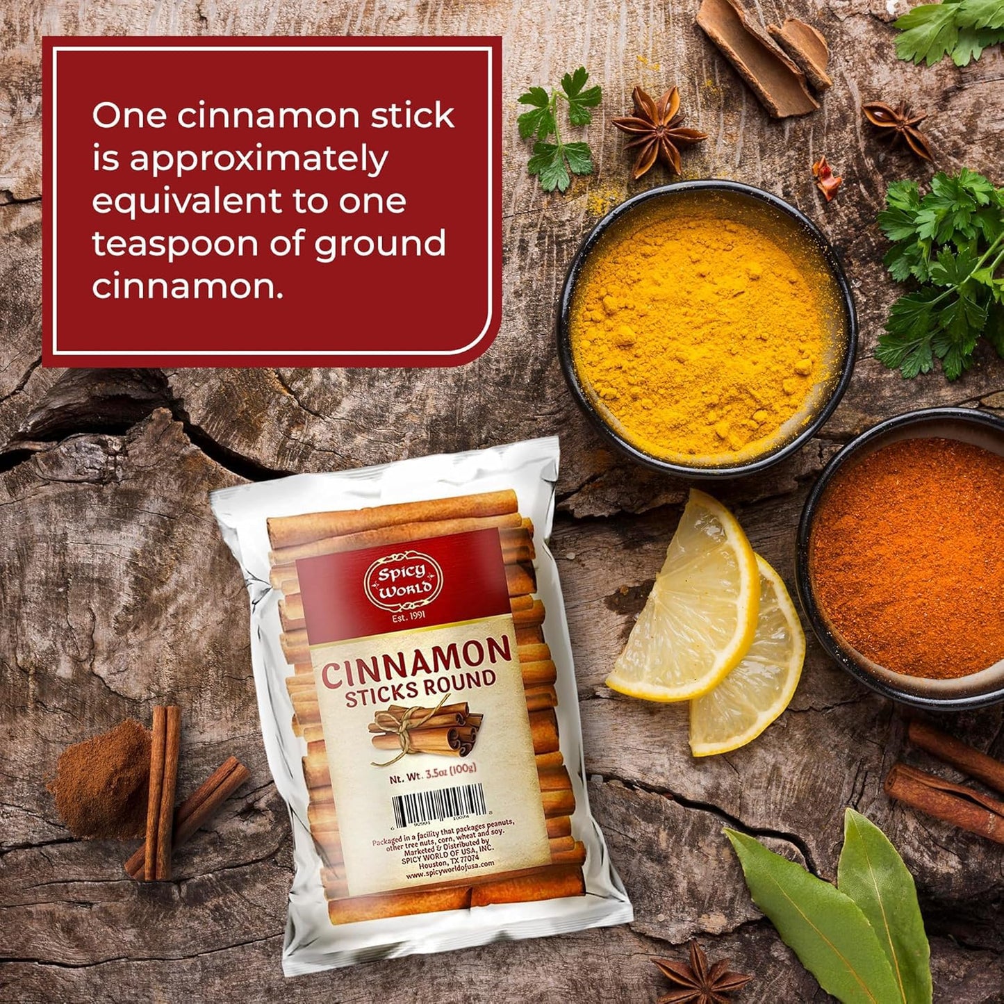Spicy World Cinnamon Sticks 3.5 Ounce Bag - Perfect for Baking, Cooking & Beverages - 3+ Inches Length - Cassia Saigon Cinnamon
