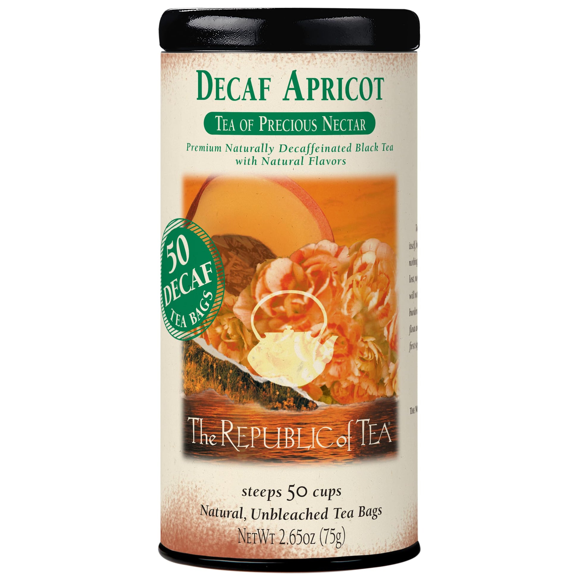 The Republic of Tea Decaf Apricot Black Tea, 50 Tea Bags, Environmentally-Friendly, 50 Count