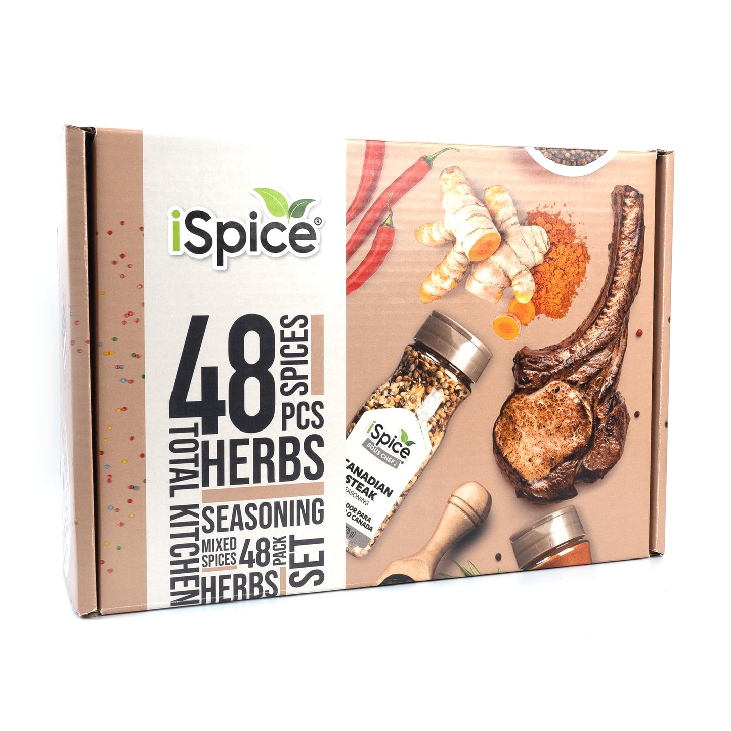 iSpice 48-Pack Starter Spice Set - Essential Herbs & Spices for Cooking - 5.29 Ounce Each - All-Natural, Kosher, Non-GMO