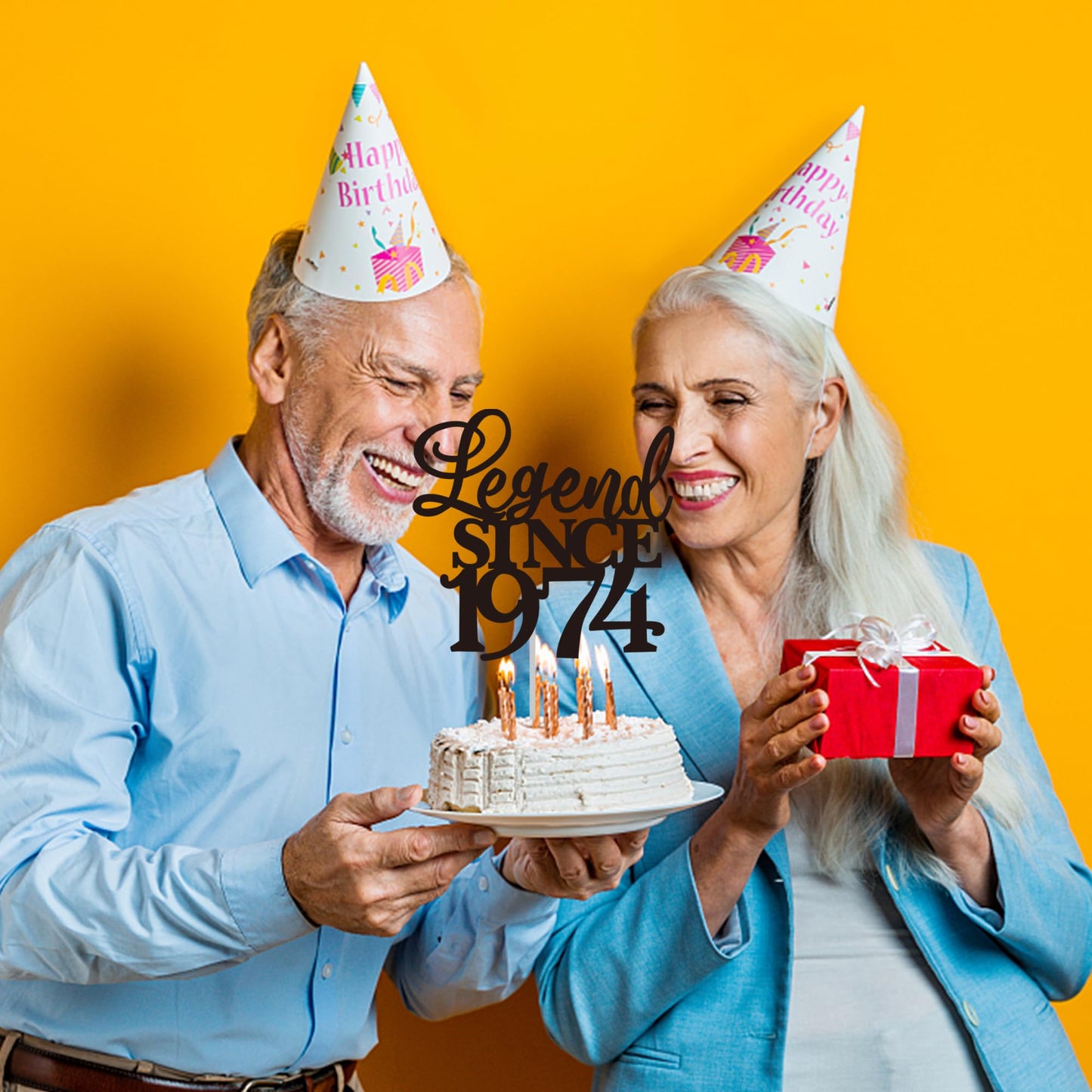 Rssta i Cake Topper, Legend Since 1975, Glitter Design, 5.3x9.2 inches, Black, Model XM310-black 1973