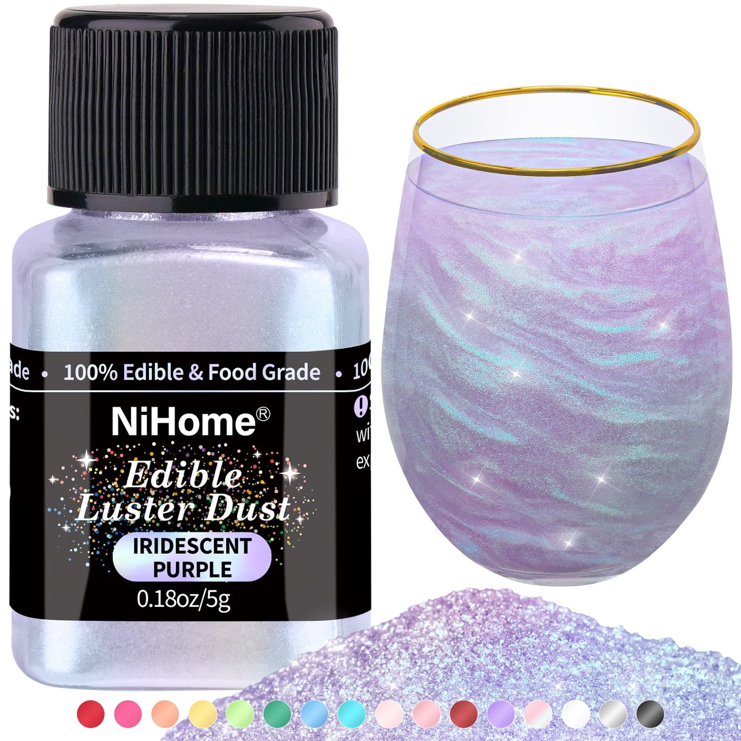 Nihome Edible Food-Grade Glimmer Powder Glitter Luster Dust Metallic Food Decorating Sprinkle Glimmery Dust For Drink Wine Beverage Cake Dessert Bakery Restaurant Vegan (0.18Oz/5G, Iridescent Purple)