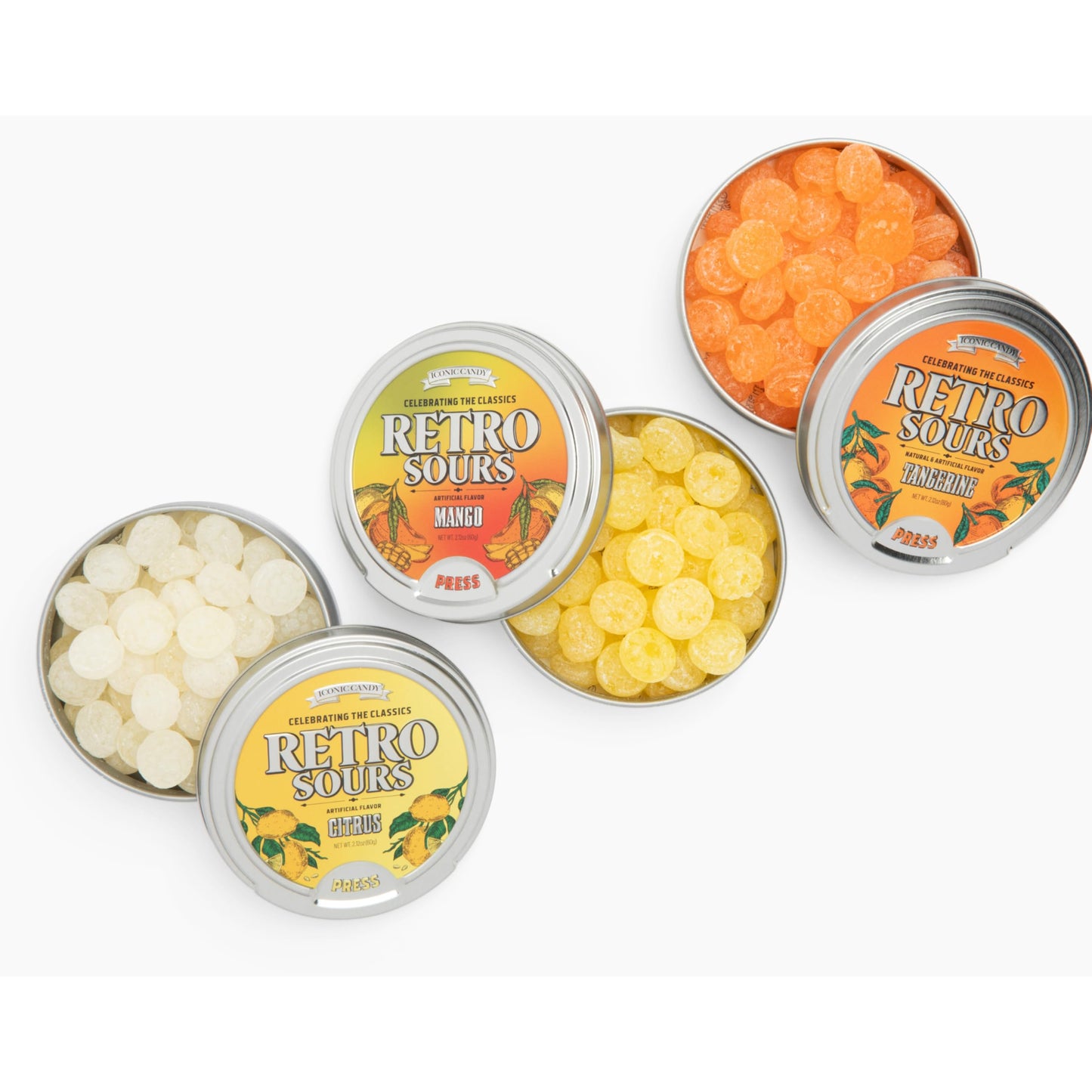 Retro Sours | Hard Tangy Candy | Brought To You By Iconic Candy (3, Tangerine, Mango, Citrus)