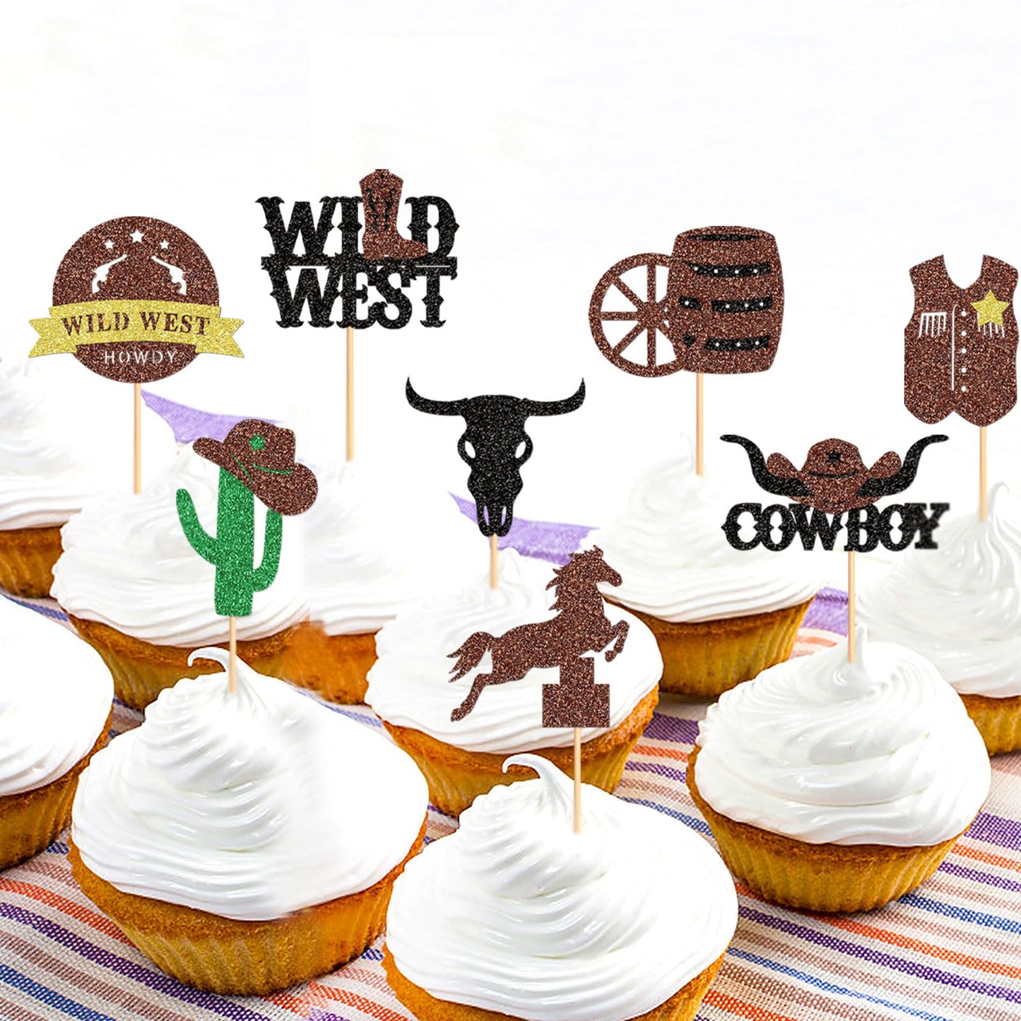 32 Pack Cowboy Cupcake Toppers Wild West Cowboy Hats Western Theme Happy Birthday Baby Shower Party Cake Decorations Supplies 2