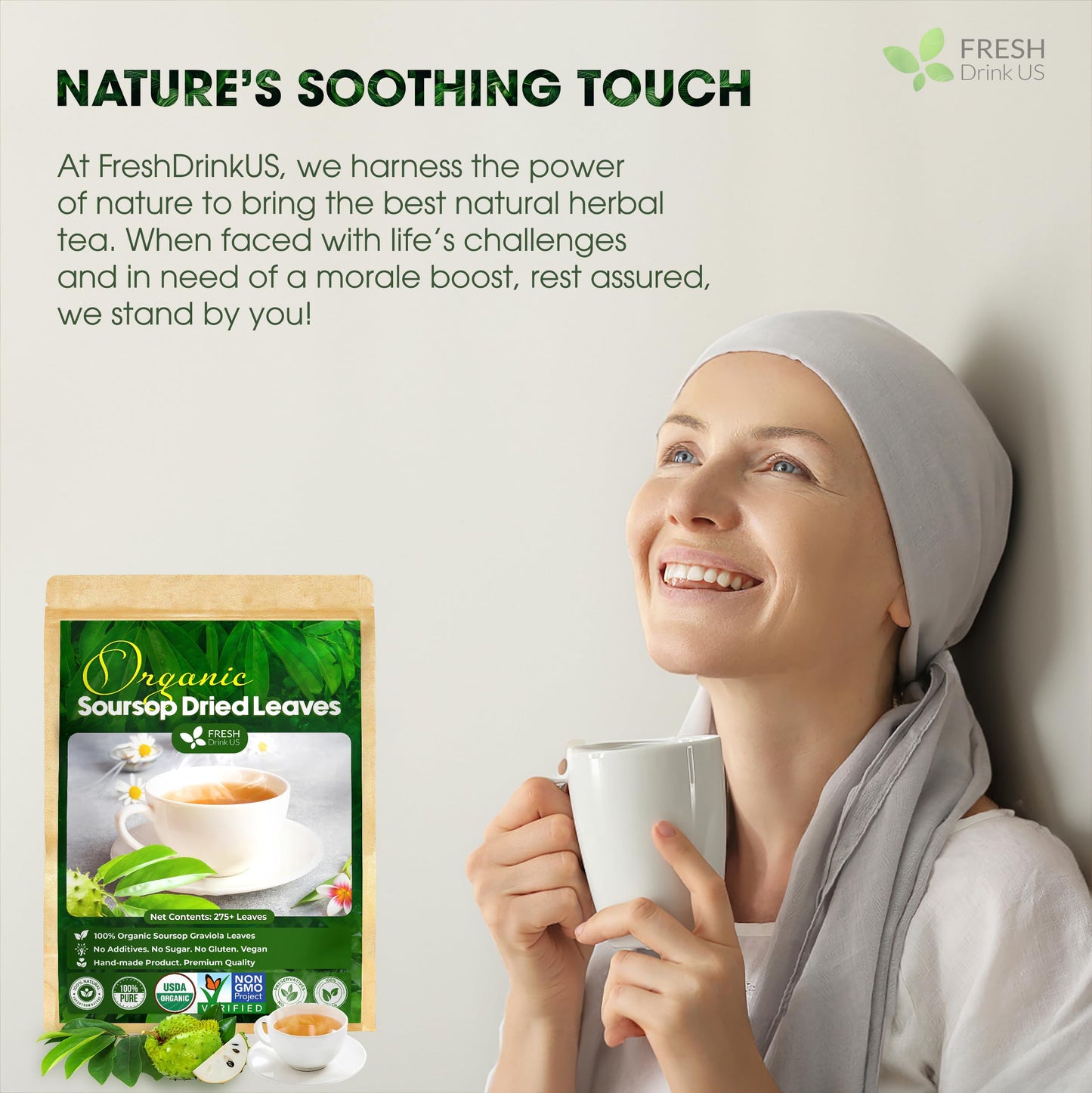 FRESHDRINKUS Soursop Graviola Leaf Tea Bags, 100% Natural, 105 Count, Handmade, Corn Fiber Tea Bags, Sugar/Caffeine/Gluten Free