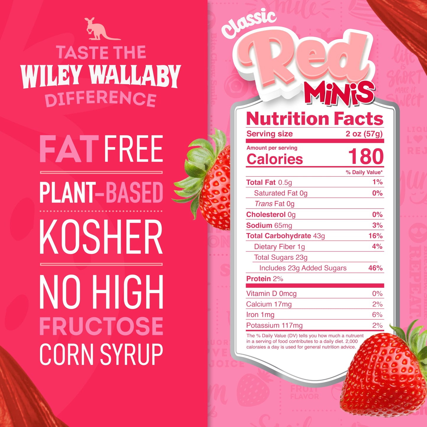 Wiley Wallaby Classic Red Mini Licorice Bites 3.5 Ounce Gourmet Soft & Chewy Australian Strawberry Licorice Candy Bags, 18 Pack