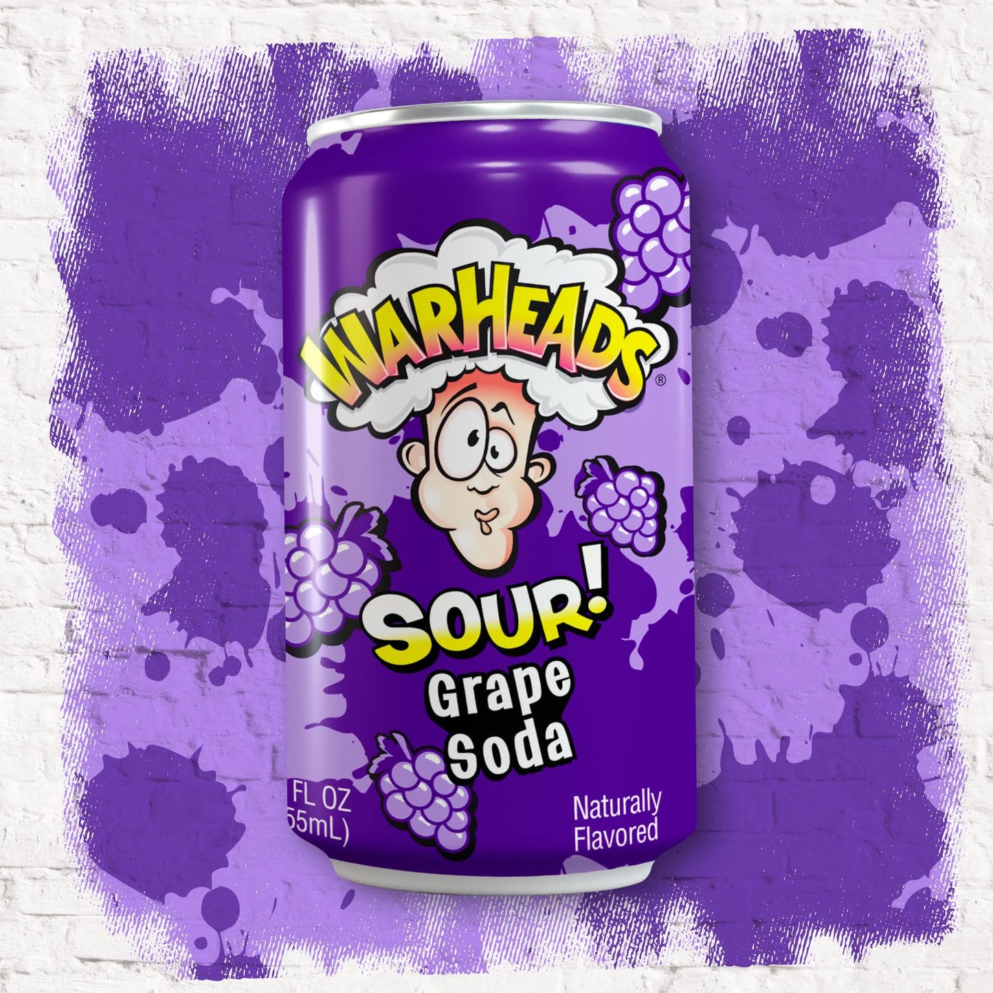 Warheads Sour Fruity Soda - Classic Flavors, Sweet and Sour, 12oz Cans, Pack of 12, G , Purple