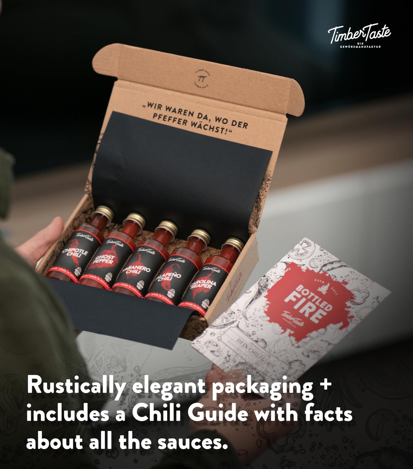 Timber Taste Classic Hot Sauce Gift Set [5X1.35 Oz] Hot Sauce Variety Pack - Spicy Condiment Set For Heat Lovers In Mini Bottles