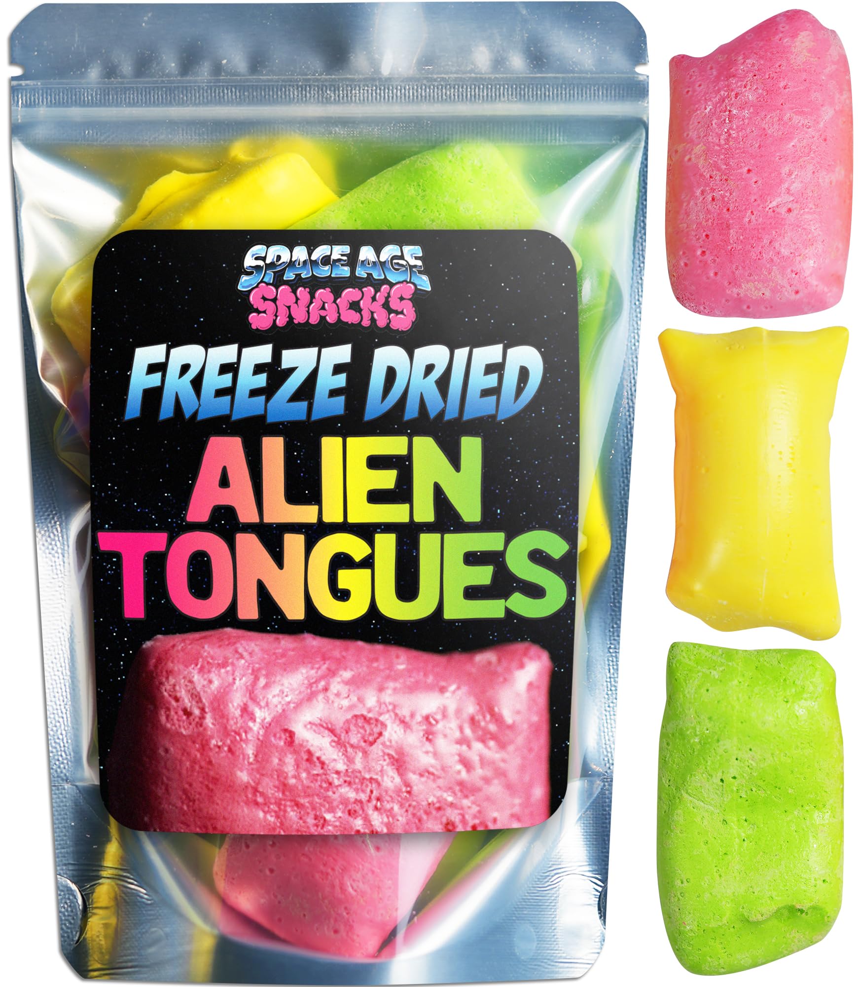Space Age Snacks Premium Freeze Dried Taffy Candy - Alien Tongues - Fun Stickers - 4 Ounce Medium Size