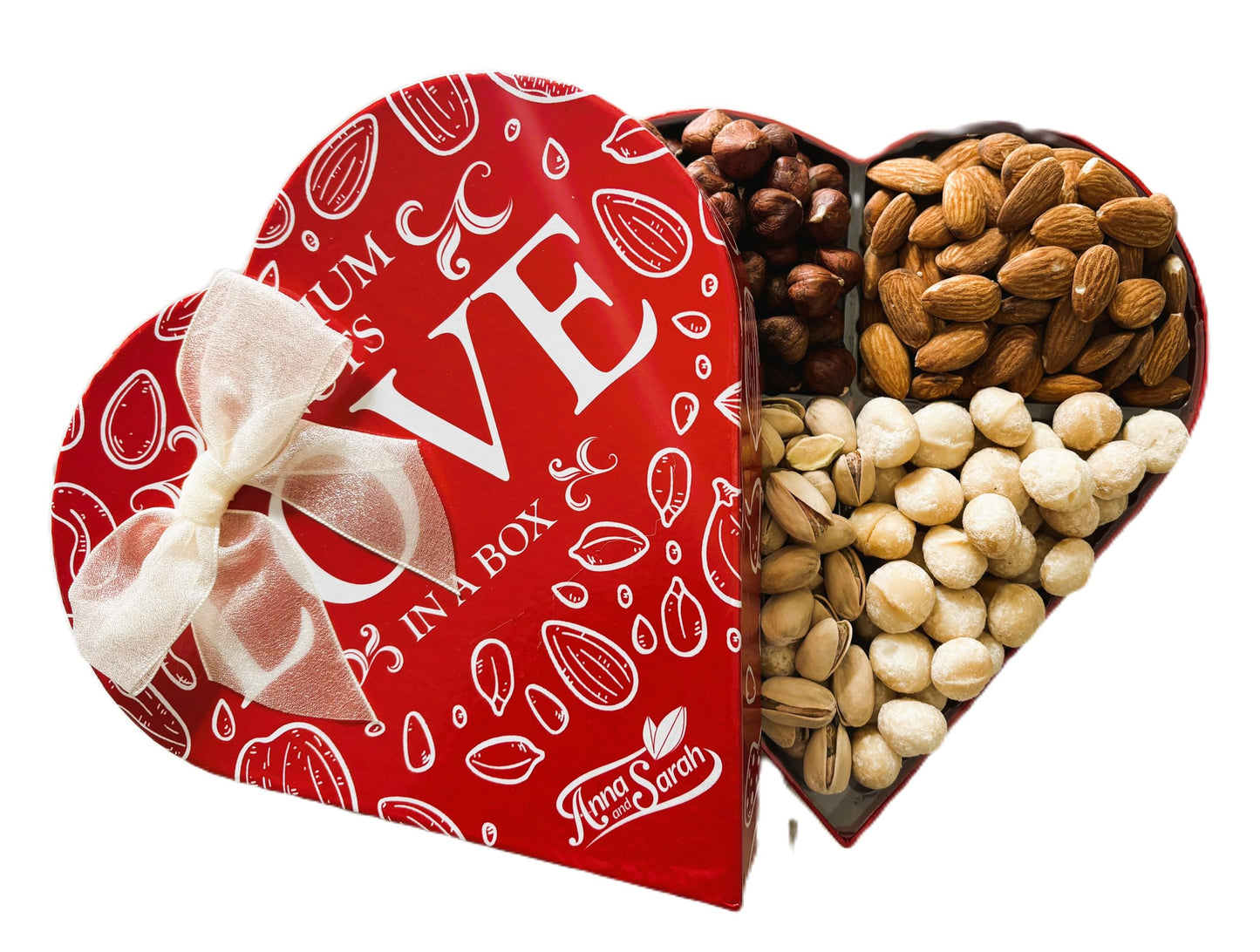 Anna And Sarah Premium Mixed Nuts Medium Size Heart Shaped Gift Basket Oregon Hazelnut-Almond-California Pistachios-Roasted Maca