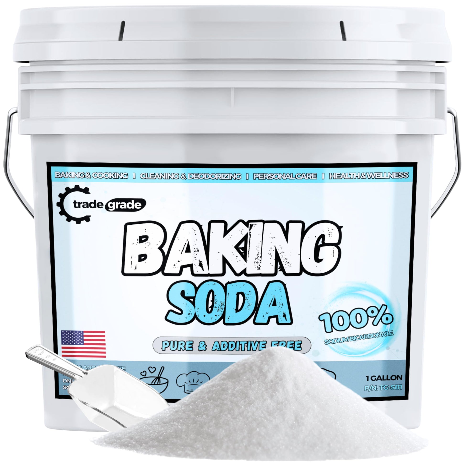 TradeGrade Pure Baking Soda Powder - 1 Gallon Bucket  Sodium Bicarbonate Powder | enhanced Food-Grade for Baking  Bread  Cookies & More | Baking Soda for Cleaning  Natural Cleaner & Deodorizer (1 Gallon)