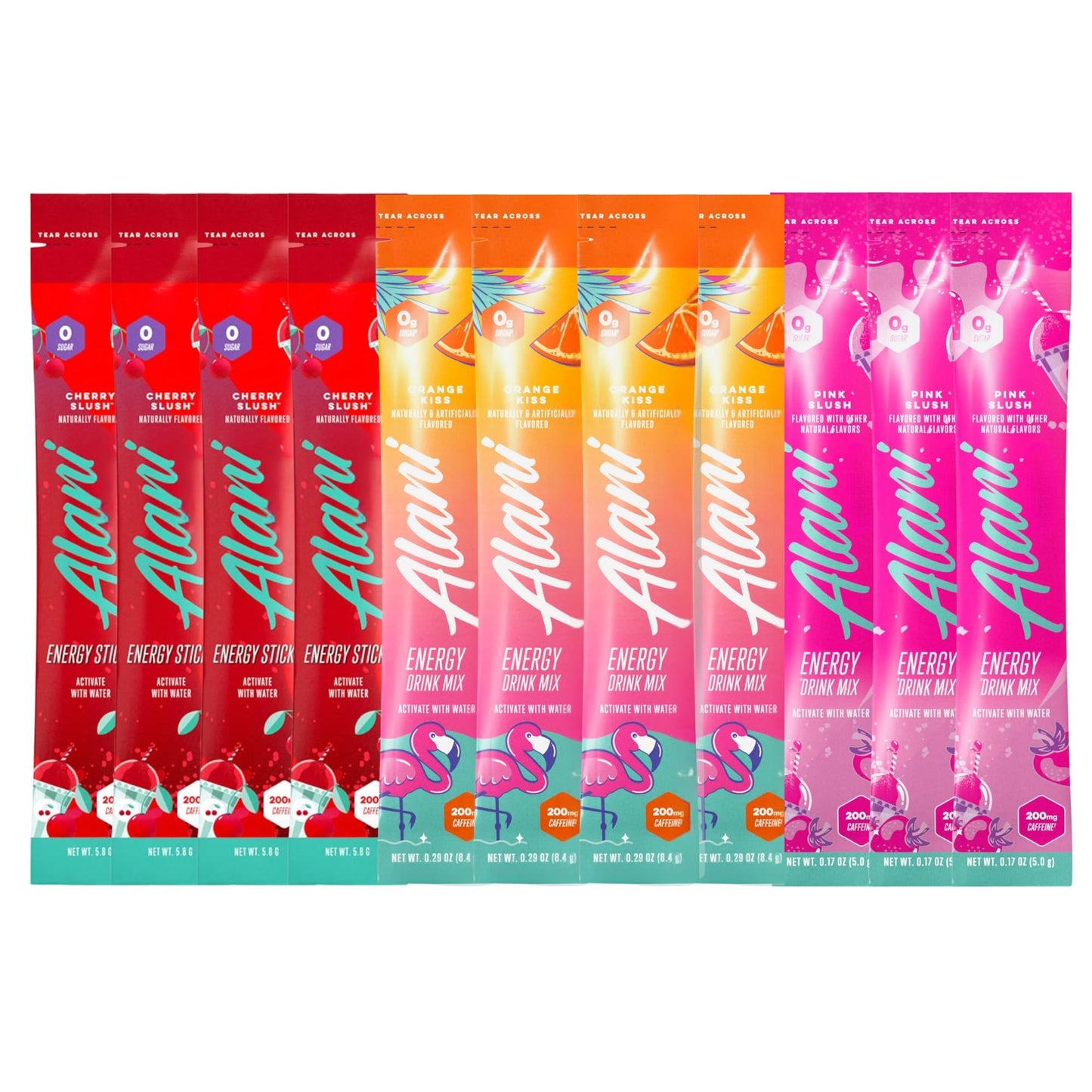 Alani_Nu Energy Drink Powder Variety Pack - 30 Powder Sticks Value Pack - 200Mg Energy Blend - 0G Sugar - 3 Flavors (Orange Kiss  Cherry Slush & Pink Slush  10 Each) | Pre Workout Boost & Electrolytes