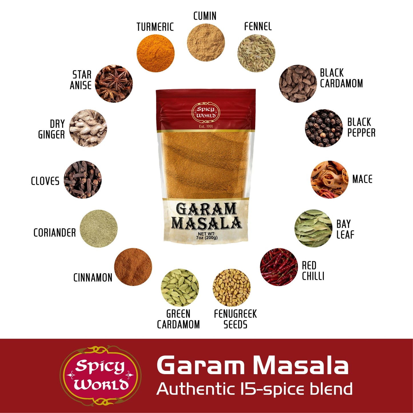 Spicy World Garam Masala Powder 7-Ounce (15 enhanced Spice Blend) | Salt Free  Vegan | Indian Origin | Garam Masala Spice Powder