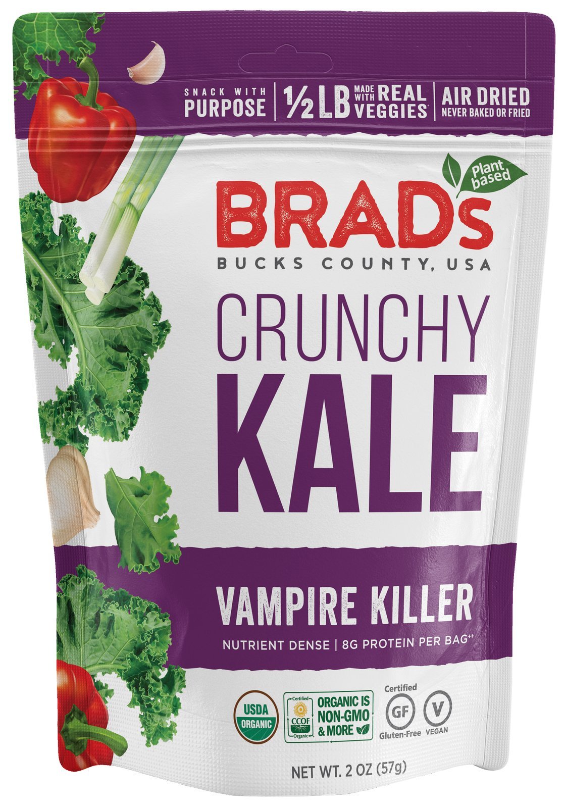 Brad'S Plant Based Organic Crunchy Kale, Vampire Killer, 3 Bags, 6 Servings Total
