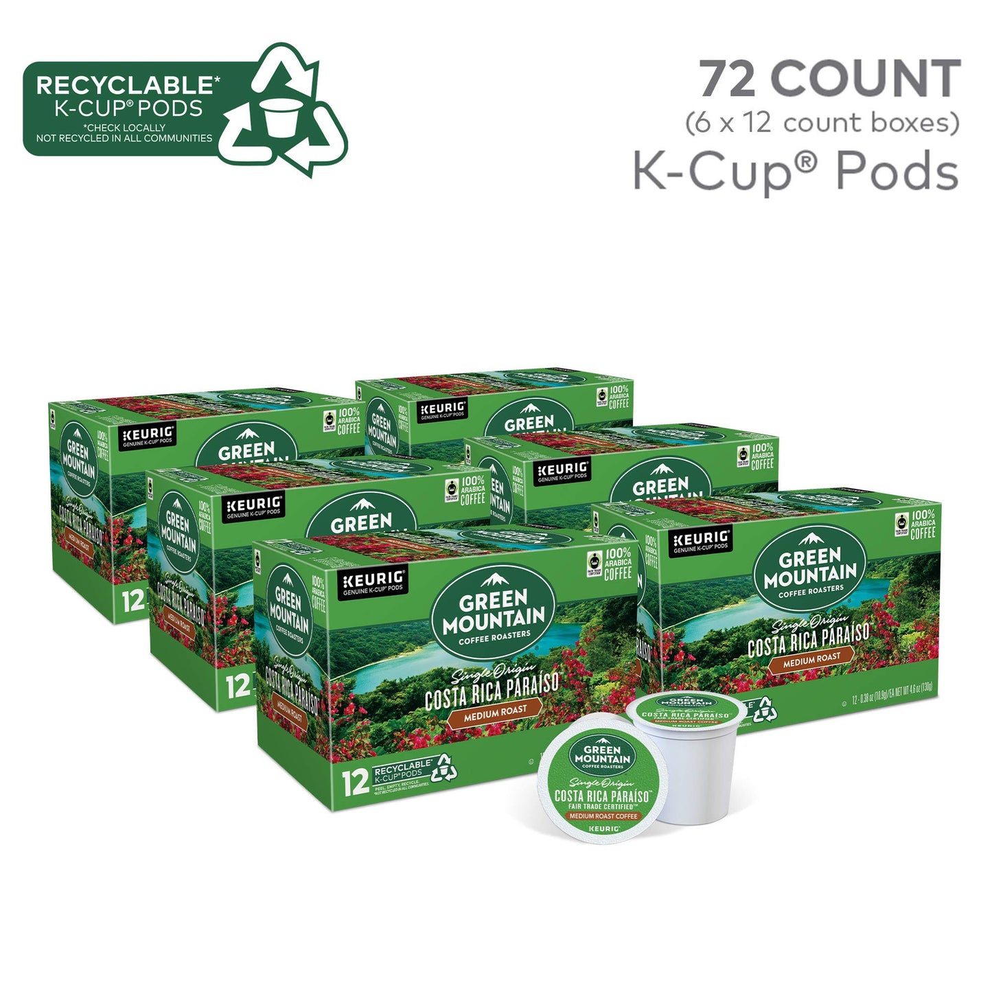 Green Mountain Coffee Roasters Costa Rica Paraiso Single-Serve K-Cup Pods, Medium Roast Coffee, 72 Count