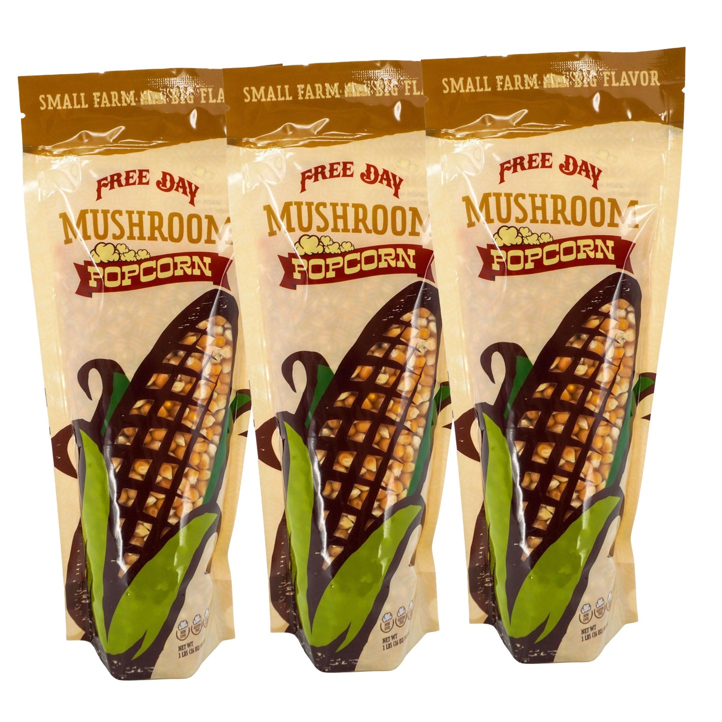 Mushroom Un-Popped Popcorn Kernels | Pack of 3 | 1 lb | Non-GMO & Naturally Gluten Free | Free Day Popcorn