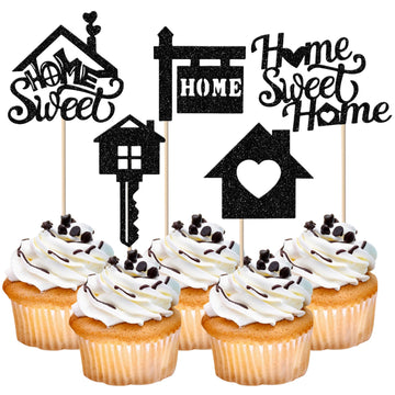 Rsstarxi Cupcake Toppers 30 Pack Paper Housewarming Decorations 2.8x4.6 inches Black Design 1