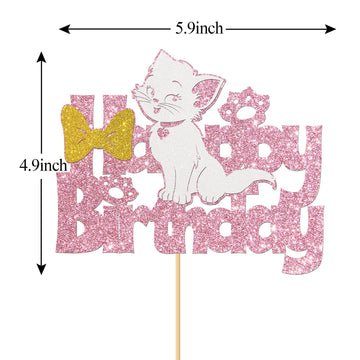 Monmon & Craft Happy Birthday Cat Cake Topper/Girl Kitty Birthday Cake Decor/Baby Shower/Meow Pet Cat 1St Birthday Party Decorat