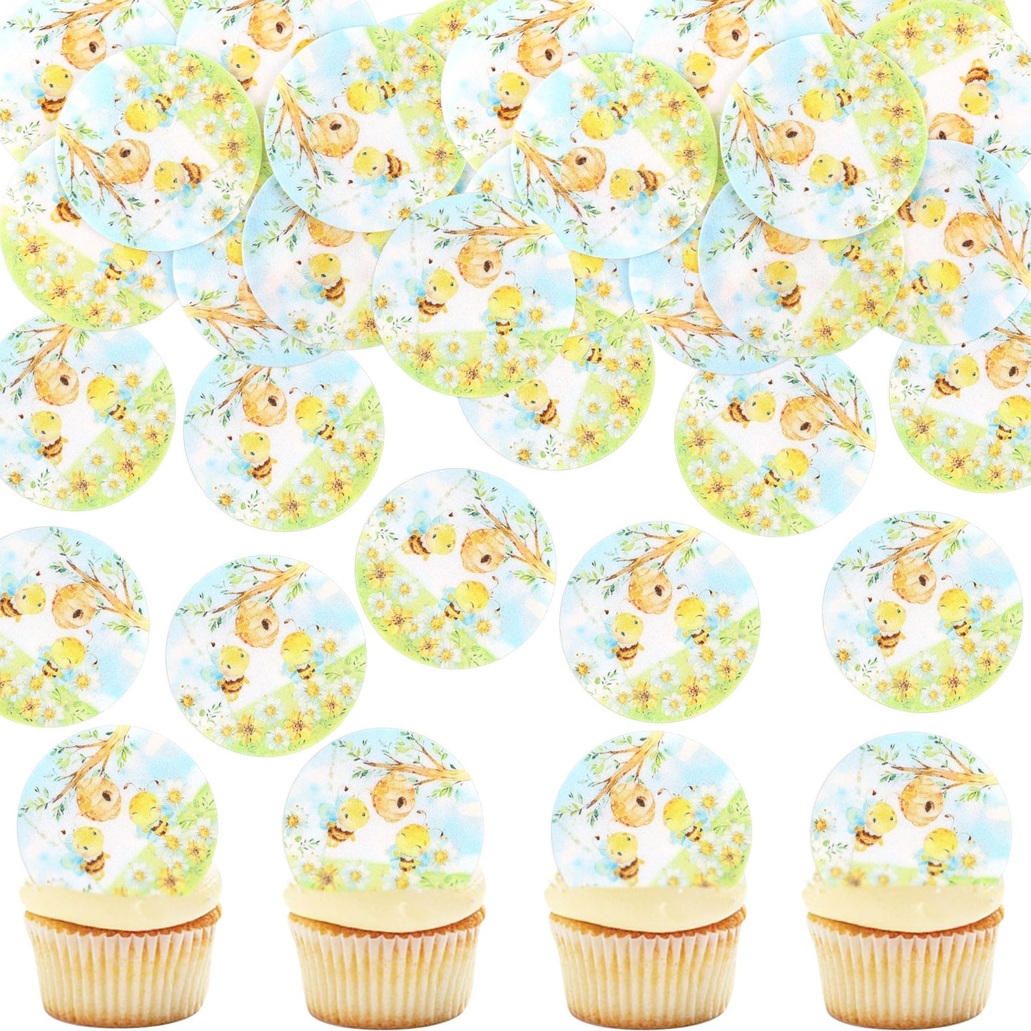 Cyodoos 40 Pcs Edible Bee Cupcake Toppers Wafer Paper Bee Party Decorations For Kids Girls Birthday Baby Shower Honey Bee Themed