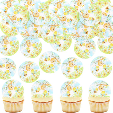 Cyodoos 40 Pcs Edible Bee Cupcake Toppers Wafer Paper Bee Party Decorations For Kids Girls Birthday Baby Shower Honey Bee Themed
