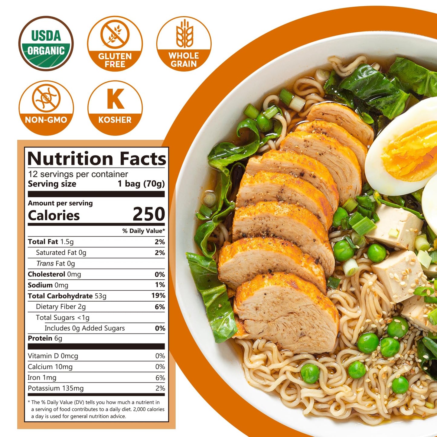 Onetang Organic Millet & Brown Rice Ramen Noodle, Gluten-Free Pasta, No Sodium Ramen, Whole Grain, Non-Gmo, Kosher, Vegan 2.47 O