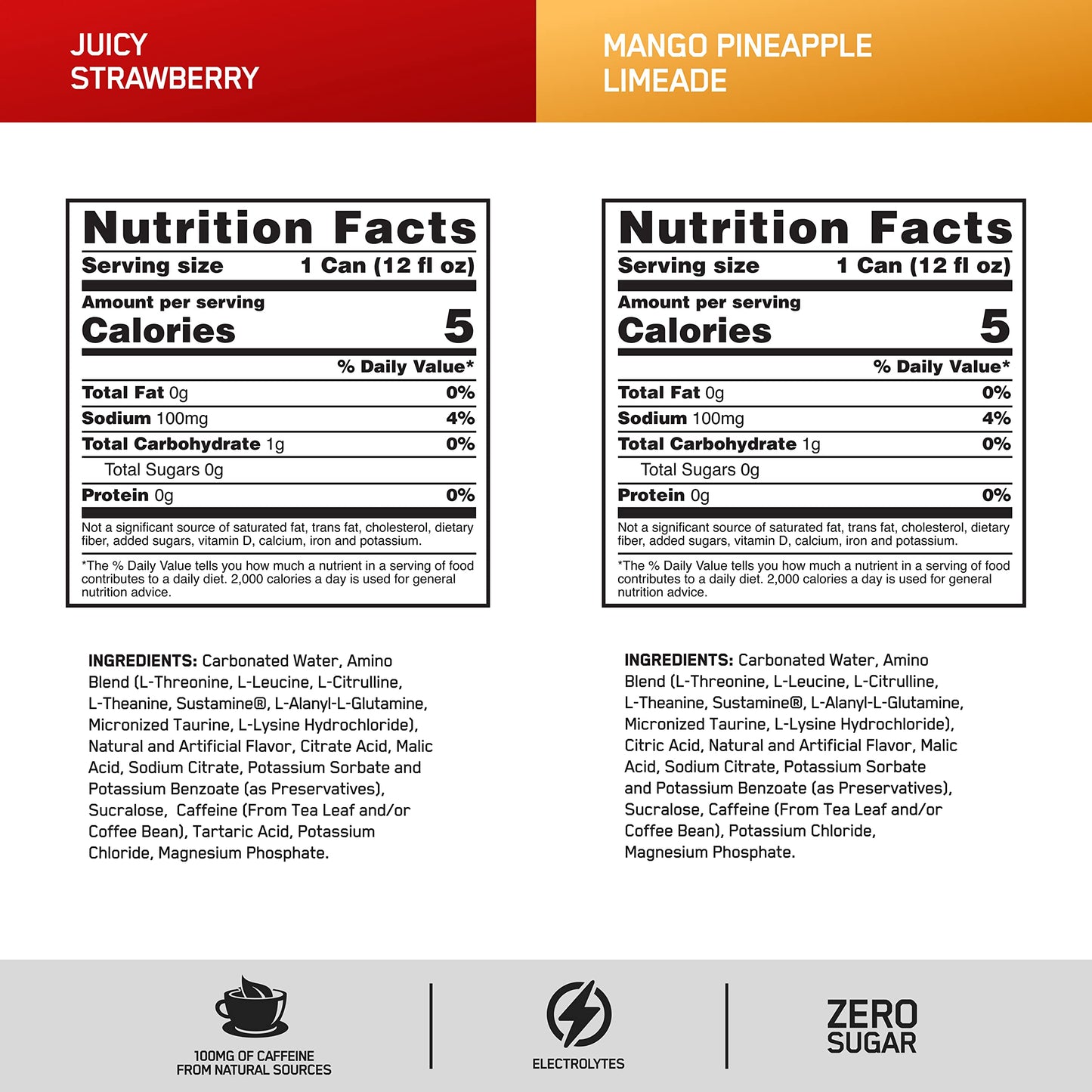 Optimum Nutrition Amino Energy Drink with Electrolytes, Caffeine & BCAAs, Variety Pack, 12 Fl Oz (12 Pack), Orange